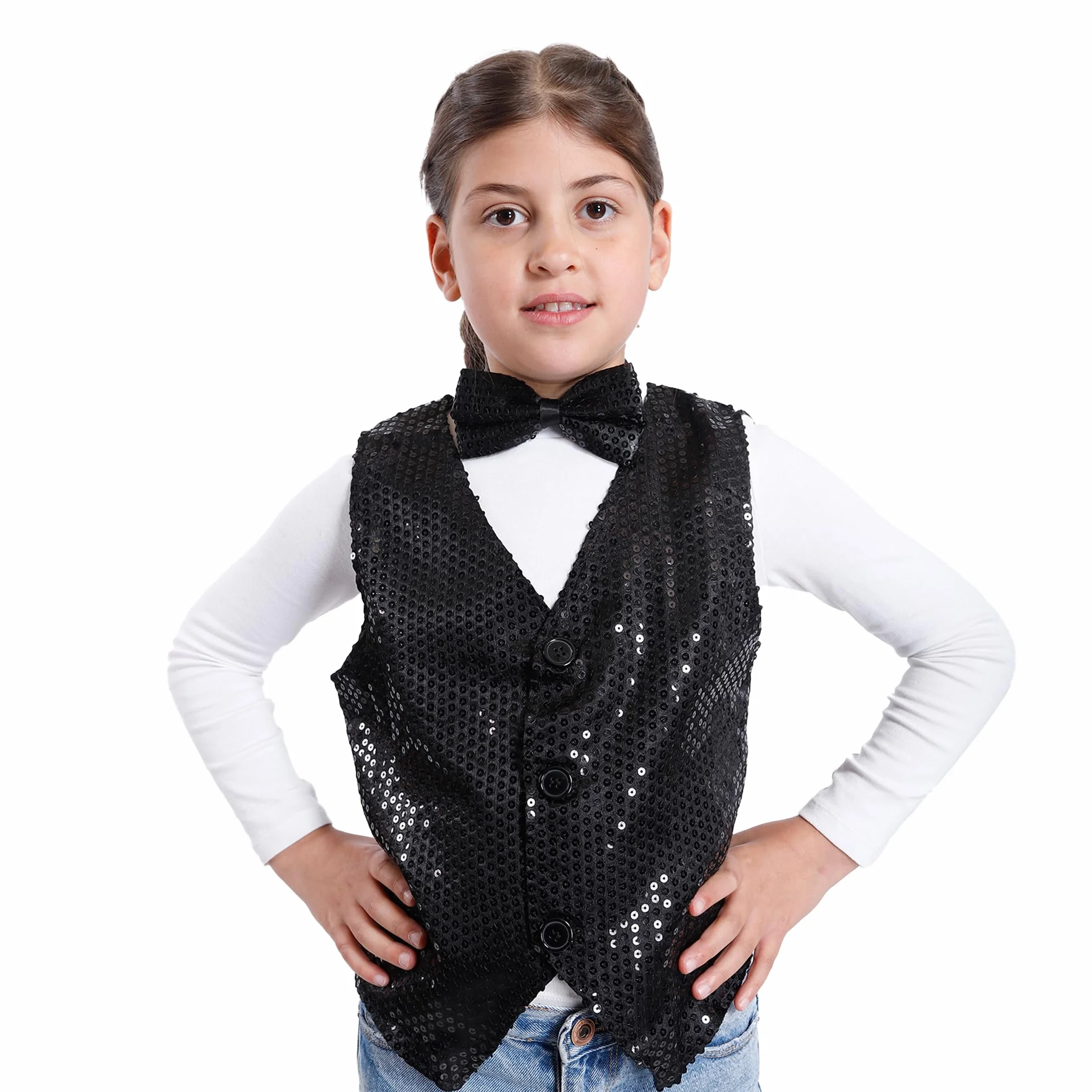 Carnavalife Chaleco lentejuela niño niña hip hop disfraz infantil 1-12 años