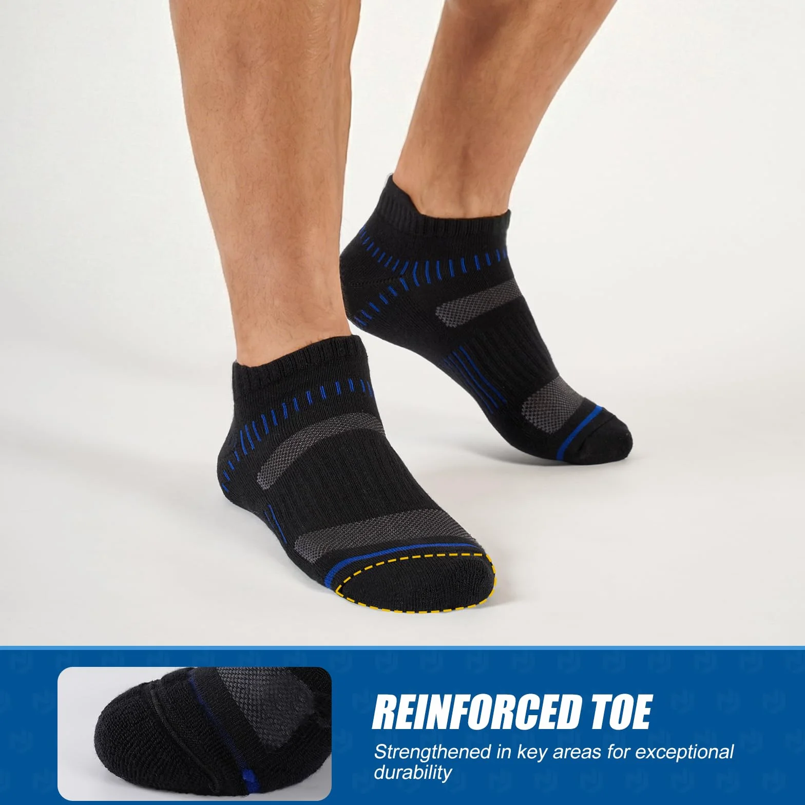 Calcetines Hombre Deporte 6 Pares, Cortos Amortiguados, Algodón Transpirable Secado Rápido, Running Caminar Senderismo, Negro/Blanco/Gris