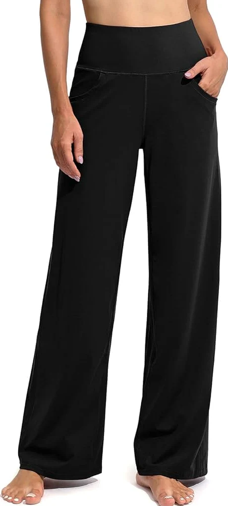 Promover Pantalones de Yoga de Pierna Ancha para Mujer Pantalones de Chándal Acampanados Holgados y cómodos con Bolsillos Pantalones Elásticos de Cintura Alta Pequeño/Regular/Alto