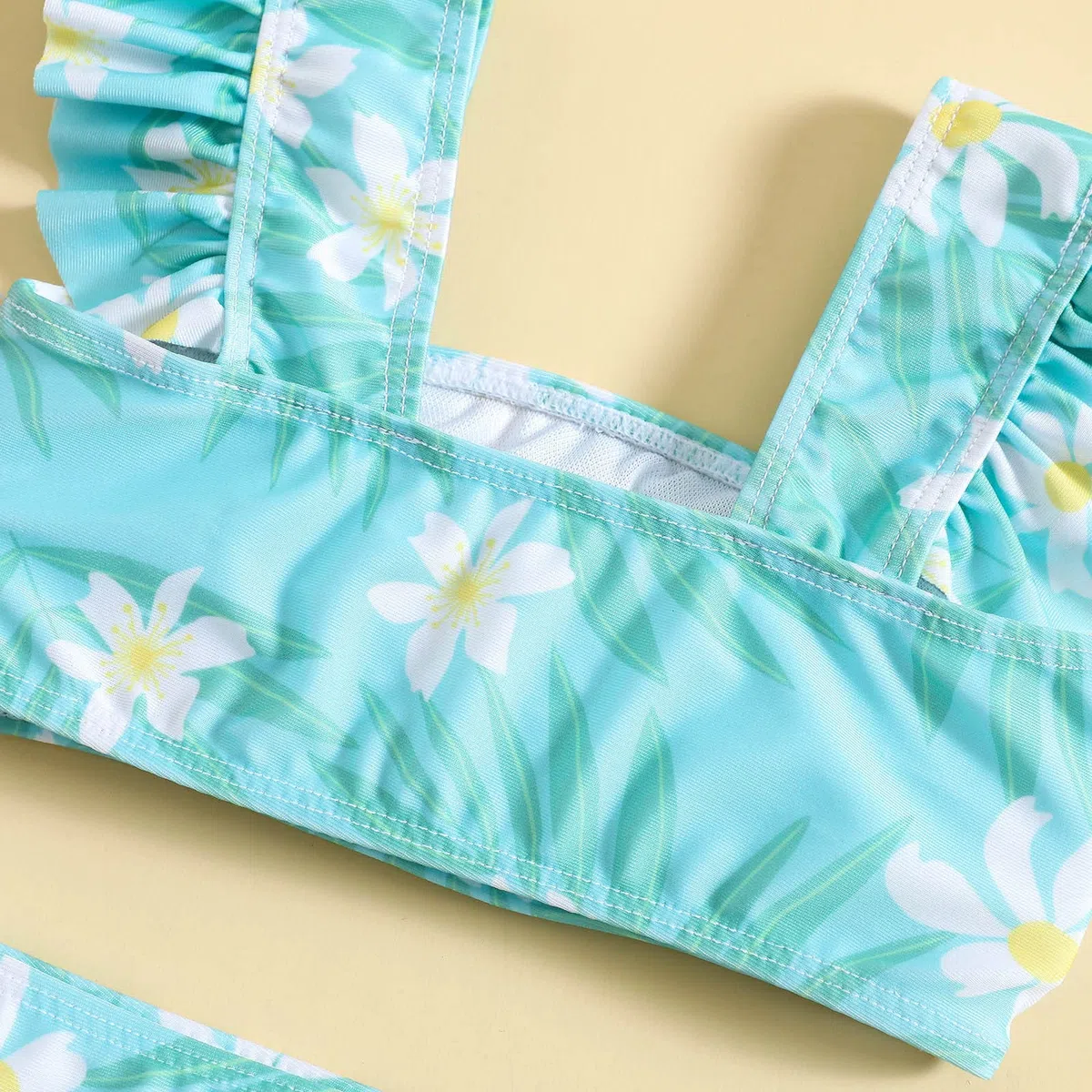 Bañador de triángulo para niña con falda de verano para niñas con estampado floral, volantes, traje de baño de dos piezas