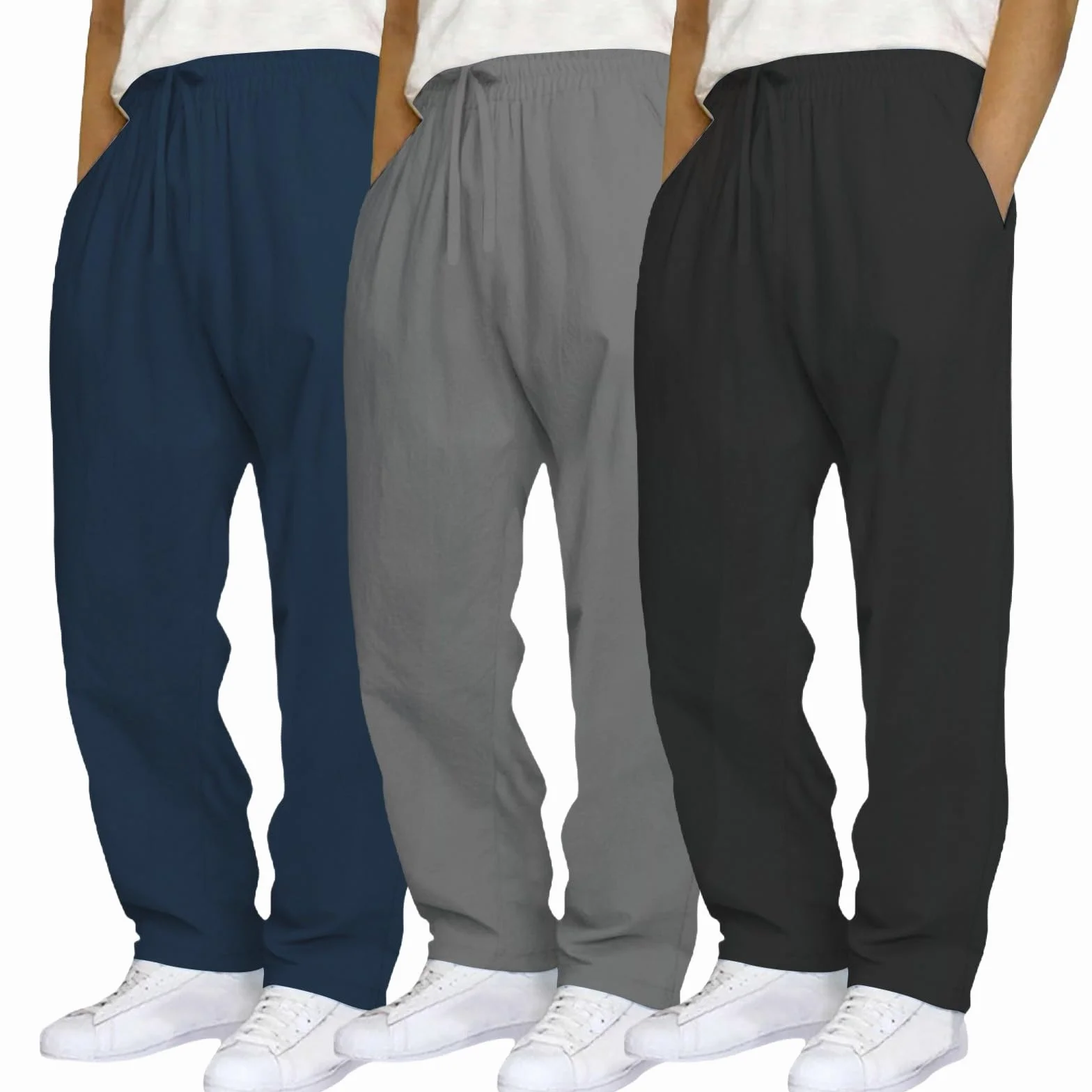 Generisch Pack de 3 pantalones de chándal largos para hombre, holgados, transpirables, de un solo color, pantalones deportivos elegantes, pantalones de chándal prácticos, pantalones ligeros para