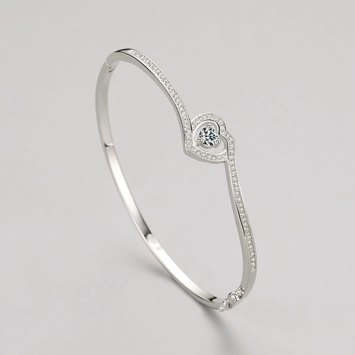Brazaletes de Mujer Oro Blanco 9 K / 14 K / 18 K, Corazón Hueco con Moissanita, Cadena 16 CM, Pulseras Cadena Plata Mujer