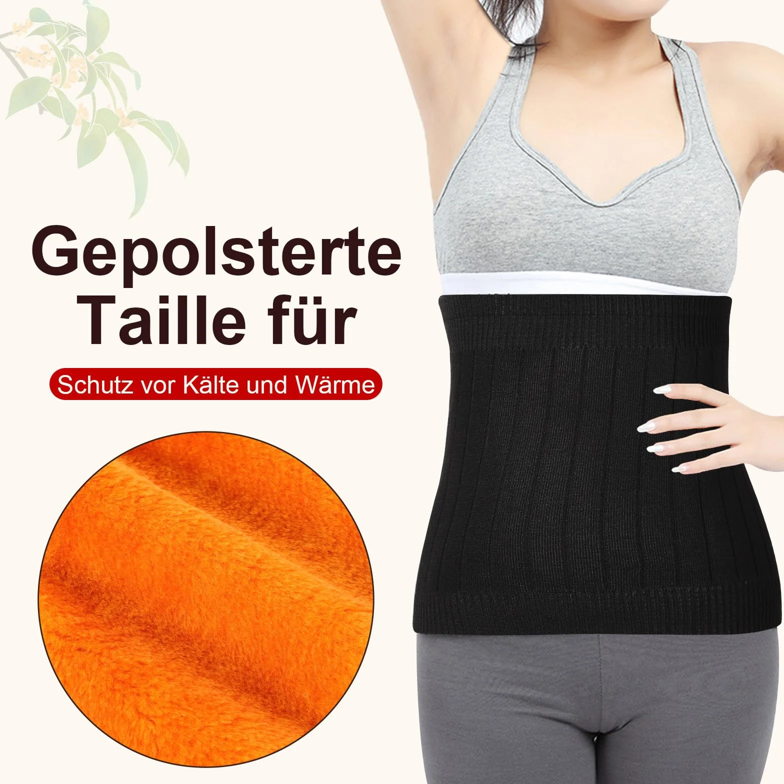 Risipu Cinturón térmico de cachemira para mujer, invierno, elástico, soporte para la cintura y el abdomen, alivio para la espalda, la columna lumbar y el dolor menstrual (Negro con forro polar, talla
