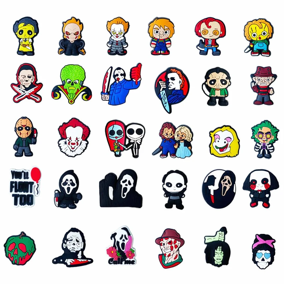 Terror Encantos del Zapato 30PCS Terrorífico tema de Halloween Zapato Decoración Croc Charms para Niñas Mujeres Niños Adultos, Regalo para Fiesta de Cumpleaños