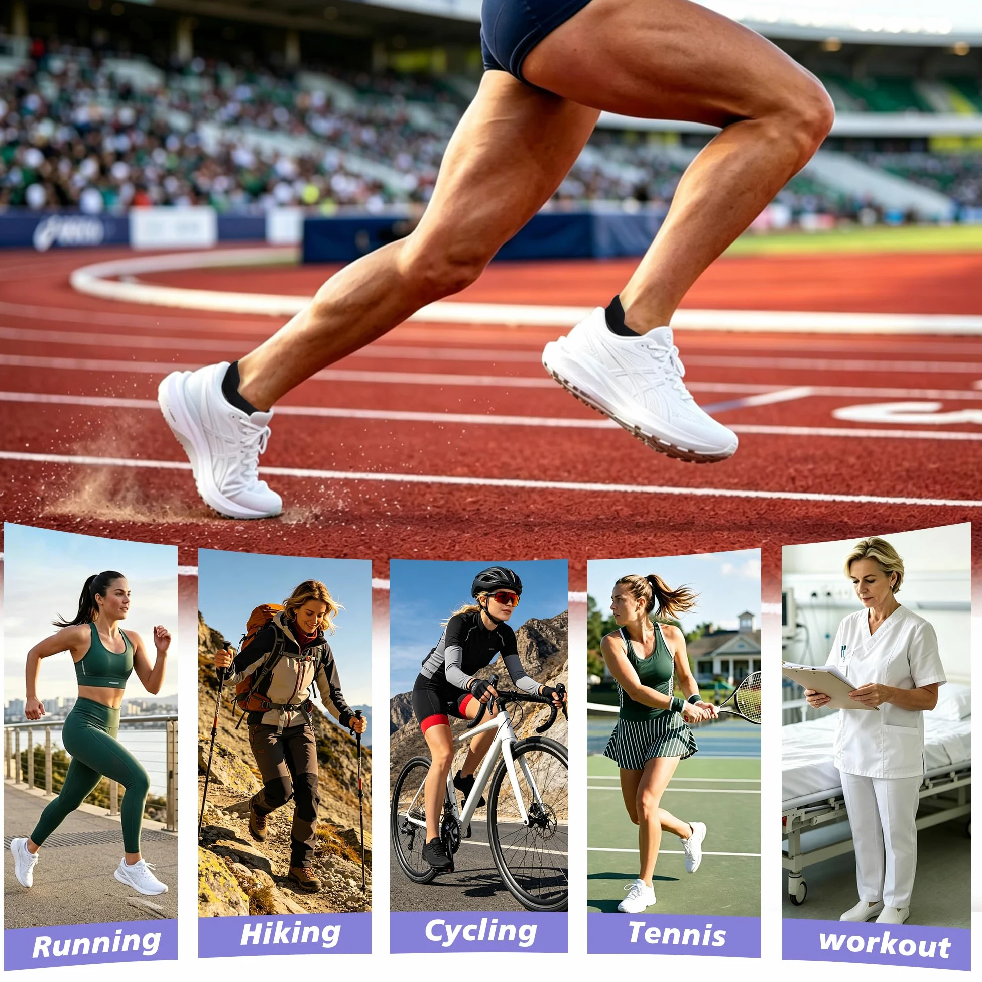 Calcetines tobilleros para mujer, antiampollas, transpirables, para correr, atléticos, acolchados, 3/6 pares