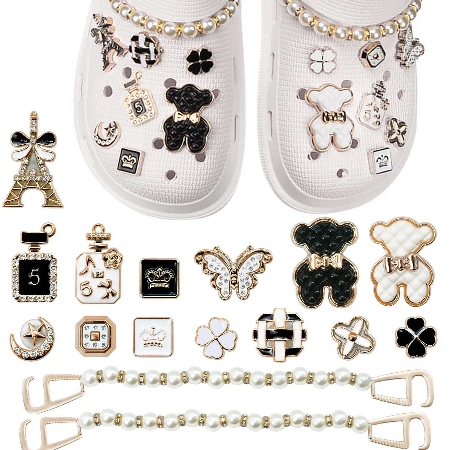 Juego de 16 abalorios para zapatos, color dorado, esmaltado con purpurina, para fabricación de joyas, alfileres extraíbles para zapatos