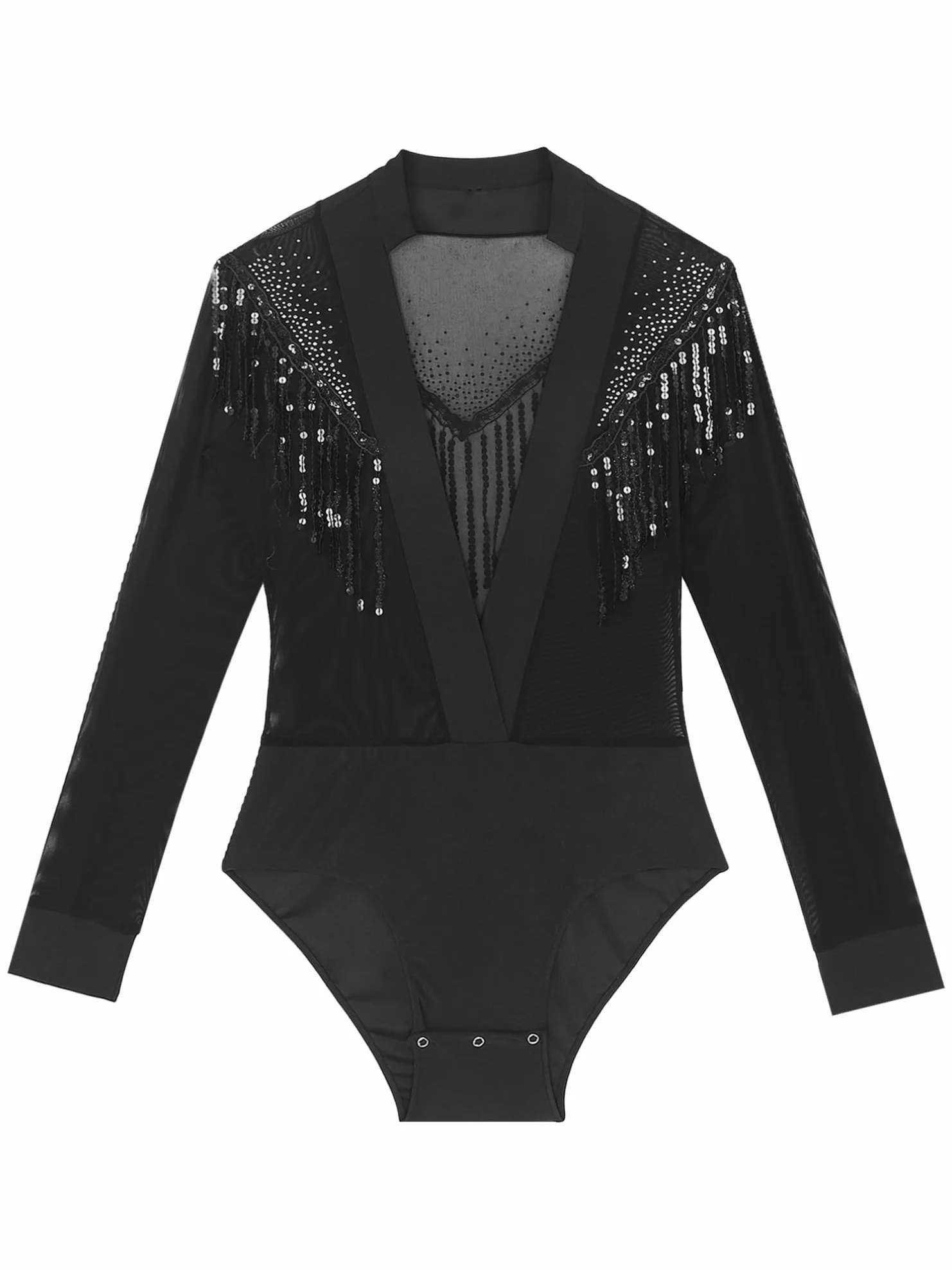 MSemis Body Manga Larga Baile Latino para Hombres de Gimnasia Rítmica con Diamantes Brillantes