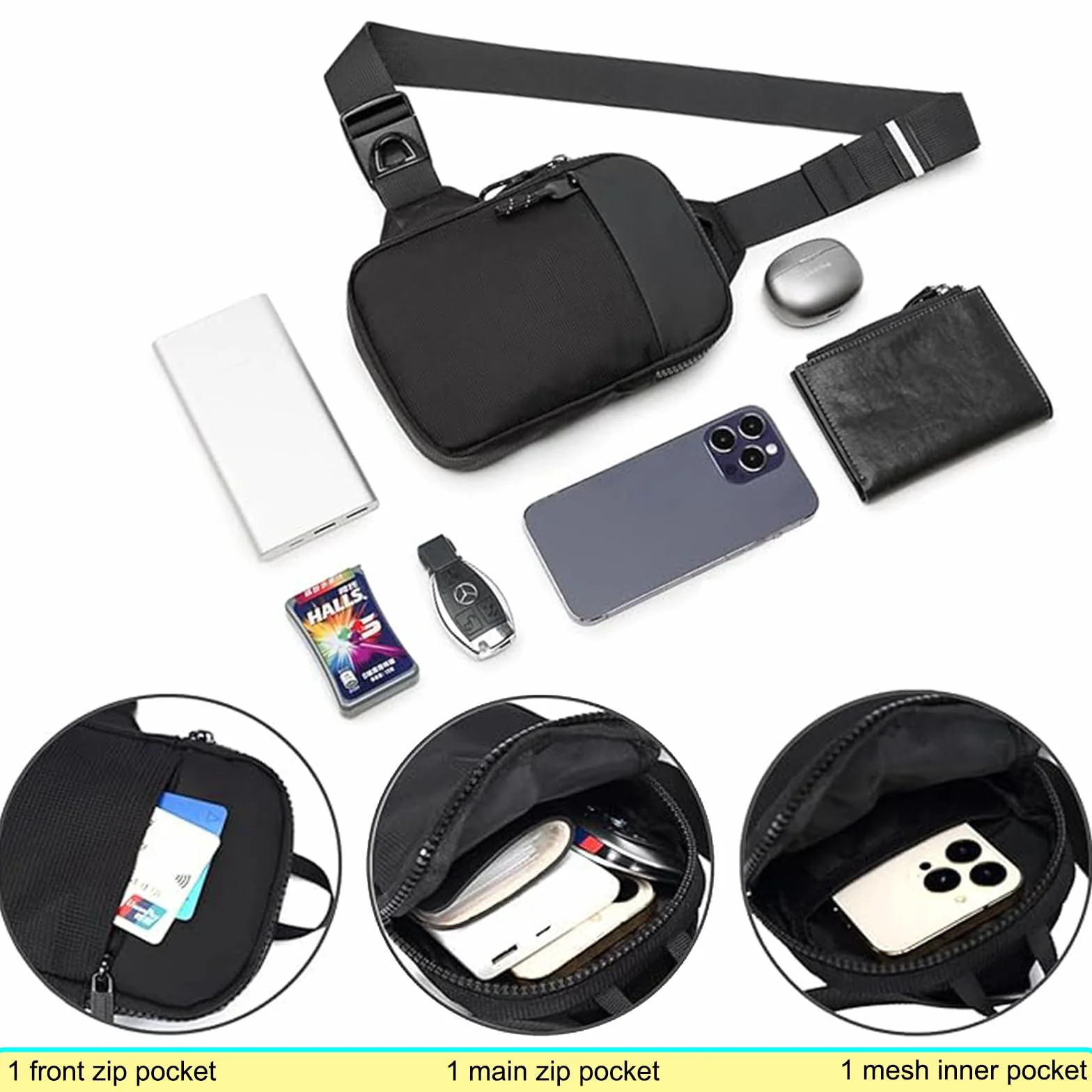 Bolsa Bandolera Hombre,Bolsa Pecho Hombre Pequeña,Mini Mochila Cruzada Hombro,Mini Impermeable Bolsa, Pecho Ligera Bandolera Mochila para Viajar,Correr,Ciclismo