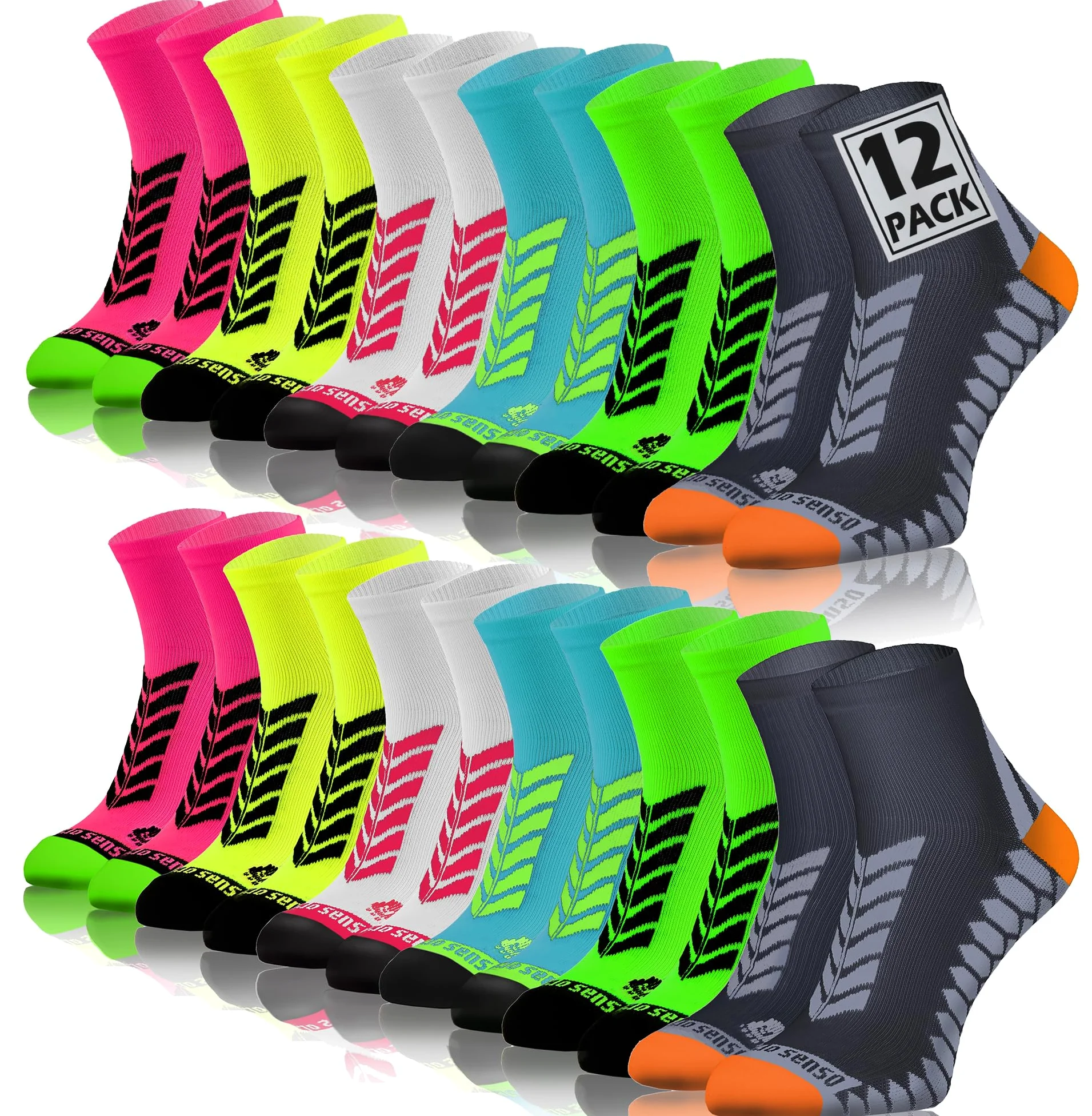 Sesto Senso Calcetines Deporte Colores Cortos Hombre Mujer 12 Pares Gris Verde Turquesa Blanco Amarillo Rosa 39-42 12 Pack Mix