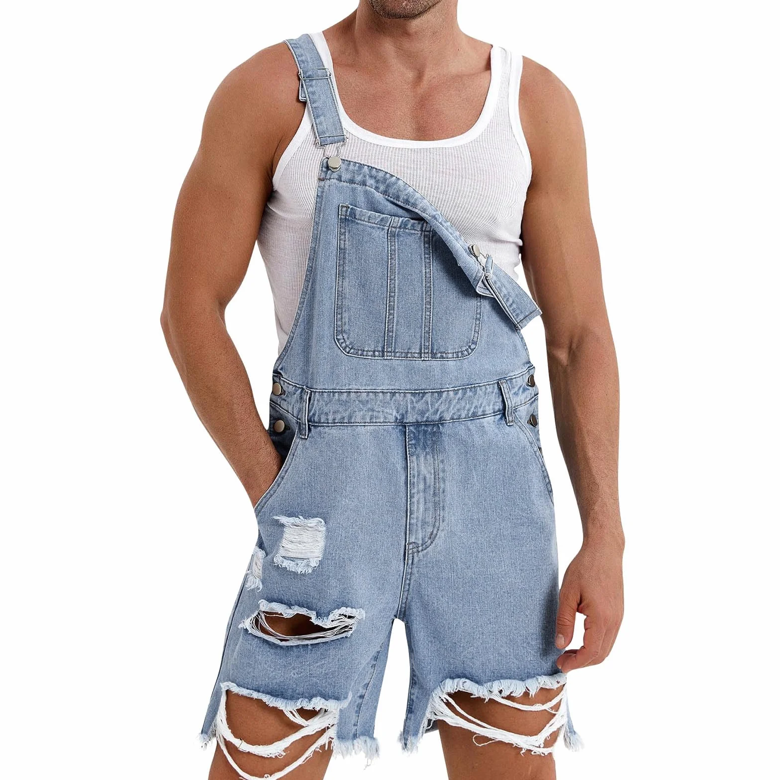 HAOLEI Peto Vaquero Hombre, Mono Vaquero Corto Jumpsuit Bolsillos Casual Mezclilla