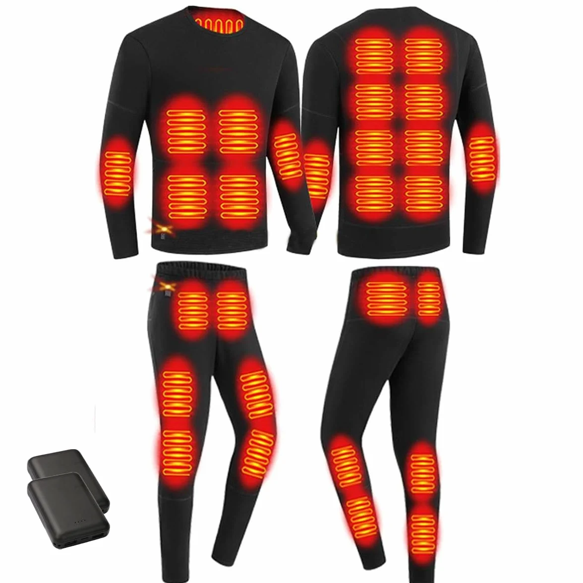 Ropa Interior térmica de 28 Zonas con Fuente de alimentación de 10.000 mAh, Parte Superior y Pantalones con calefacción eléctrica a través de USB para climas fríos.