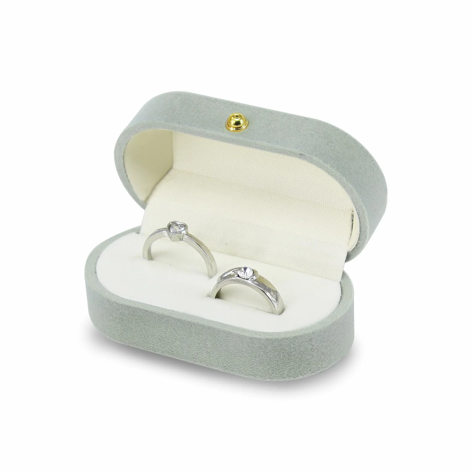 Porta Alianzas Boda de 2 Ranuras, Porta Alianzas de Terciopelo Caja Anillo Ovalados para Compromisos y Bodas, Cajitas Regalo Pequeñas para Anillos, Pendientes, Broches (gris)