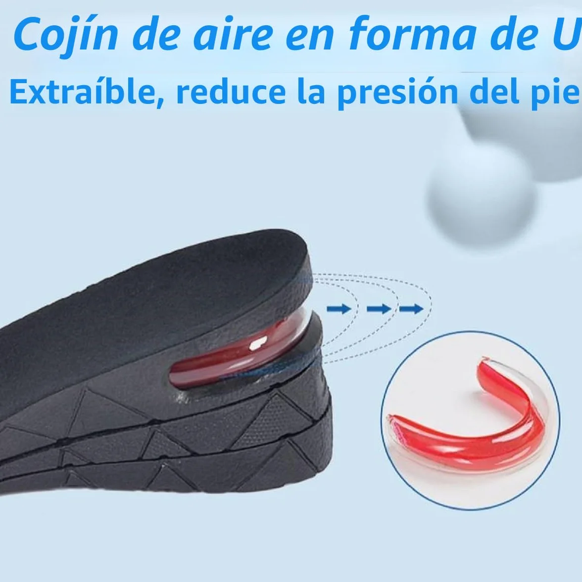 Plantillas Altura Hombre Mujer 3-7.5cm Alzas Zapatos Cojín Aire Talón Ajustable