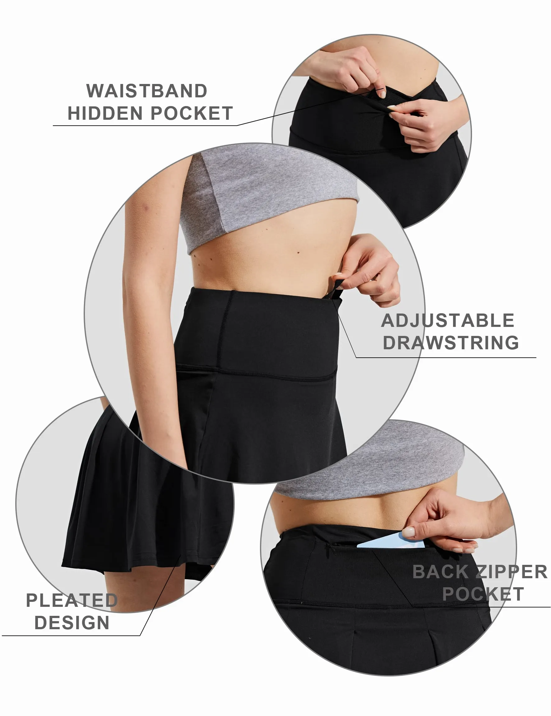ZUTY Faldas de tenis de cintura alta de 18 pulgadas para mujer, faldas con bolsillos, informales, modestas, largas, para golf, atletismo, para correr, Negro, 3X-Large