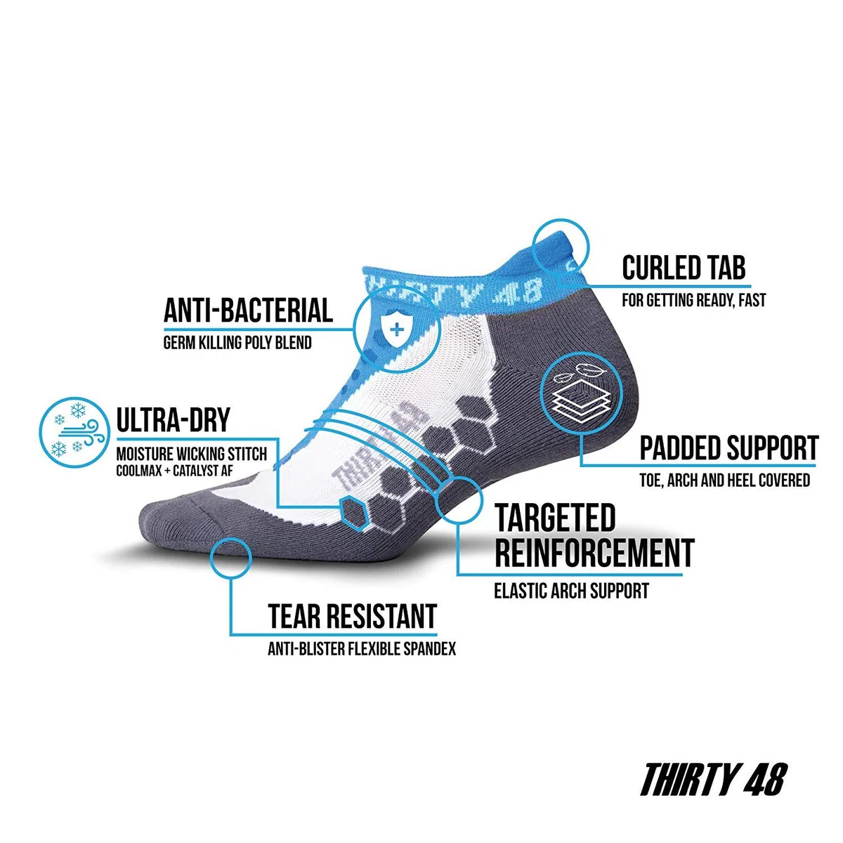Calcetines para correr de Thirty48, Ru Series – 3-Unidades - Naranja/Gris – Unisex – Múltiple acolchado para protección extra – CatalystAF™ Diseño, Incrementa Airflow – COOLMAX® Material resistente, Mantiene tus pies frescos y secos – Empaquetado USA