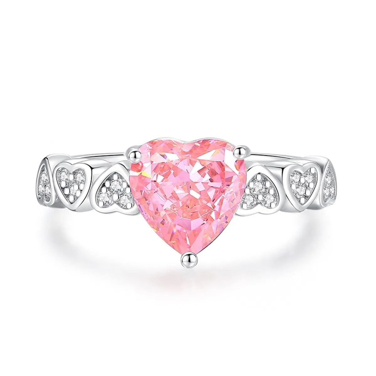 Anillos de oro blanco, anillo de compromiso, oro real con corazón creado Padparadscha 3 ct, alianzas de oro para mujer