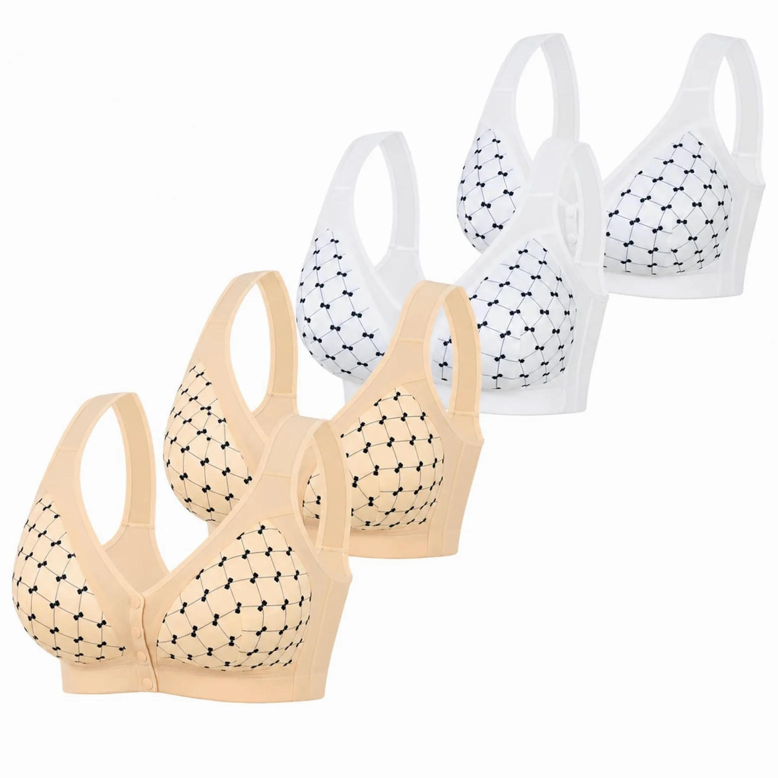 Práctico Juego De 4 Ropa Interior Mujer Sujetador Cierre Delantero Top Lactancia Algodon Sujetadores Sin Aros Comodos Reductores Talla Grande Postoperatorio Pecho