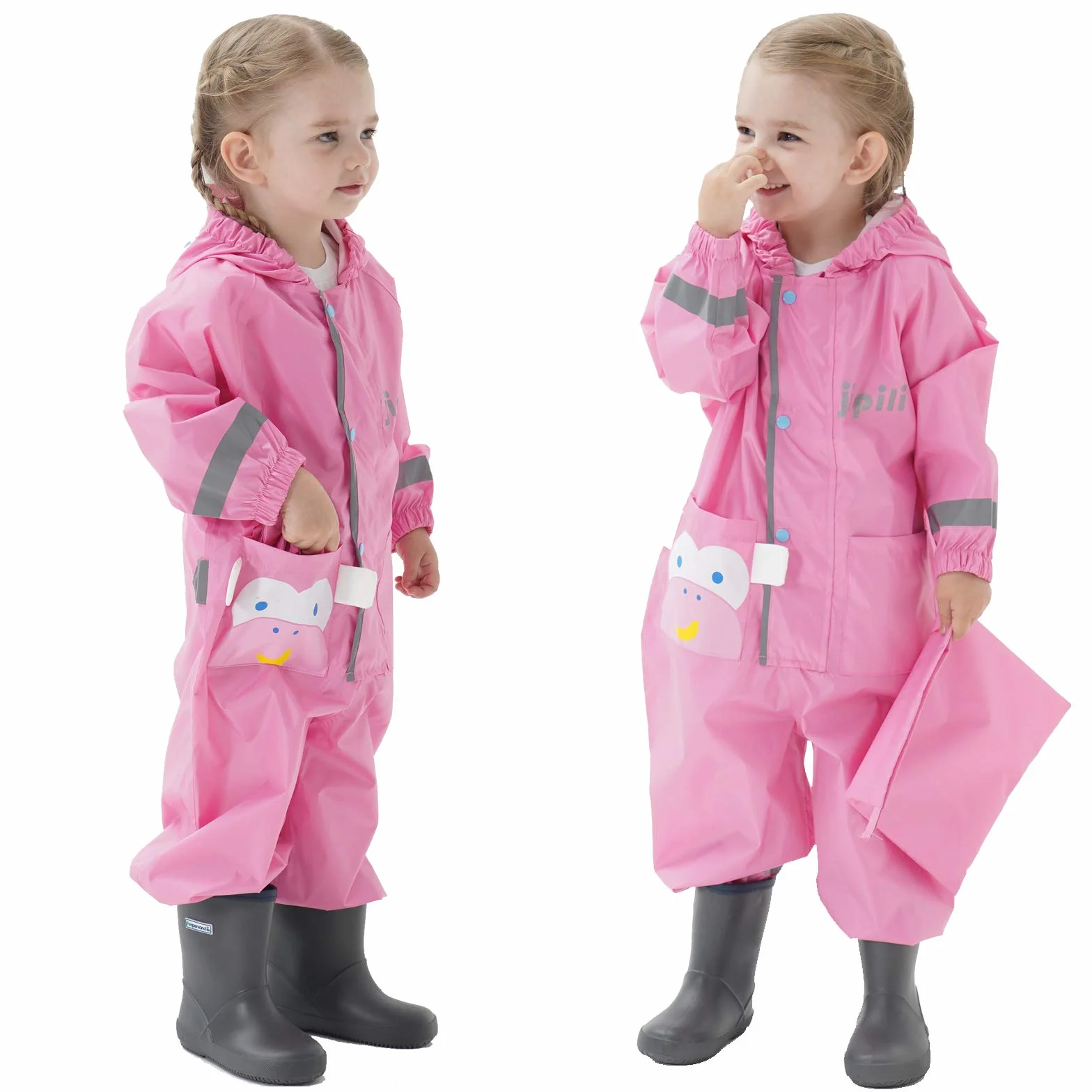 Impermeables para Bebé Niñas Niños Chubasqueros Chaquetas Capa de Lluvia Encapuchado Mono de Bolsillo Patrón Animal Reflectante Abrigos Impermeables Unisex Bebé Infante Niños 1-8 Años