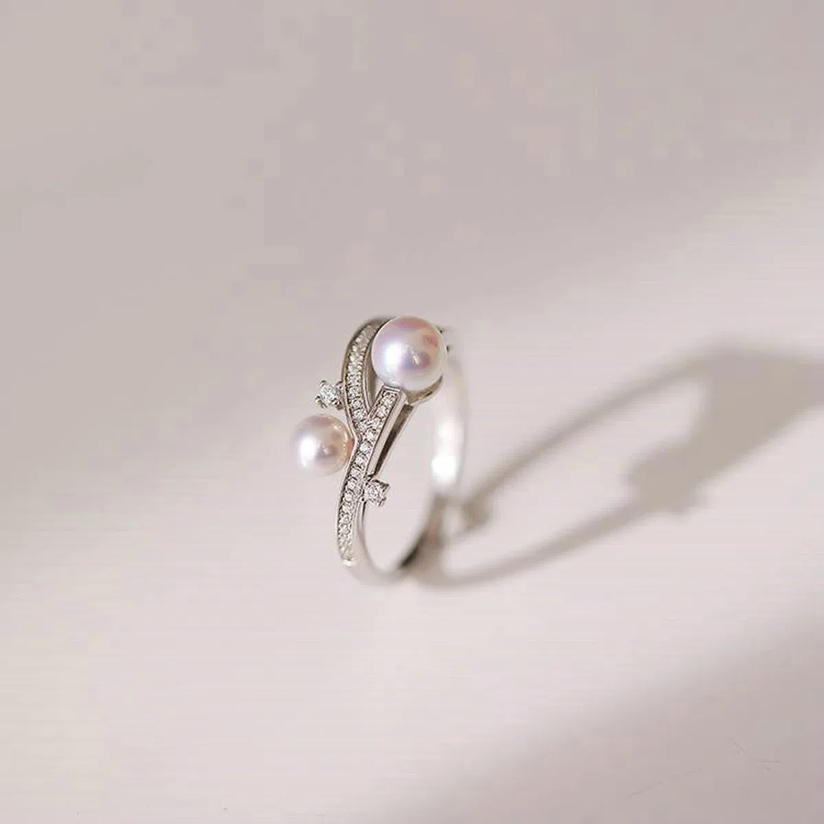 Anillo de perlas para mujer, elegante oro real, anillo de boda de oro blanco con perlas, anillos de compromiso para mujeres
