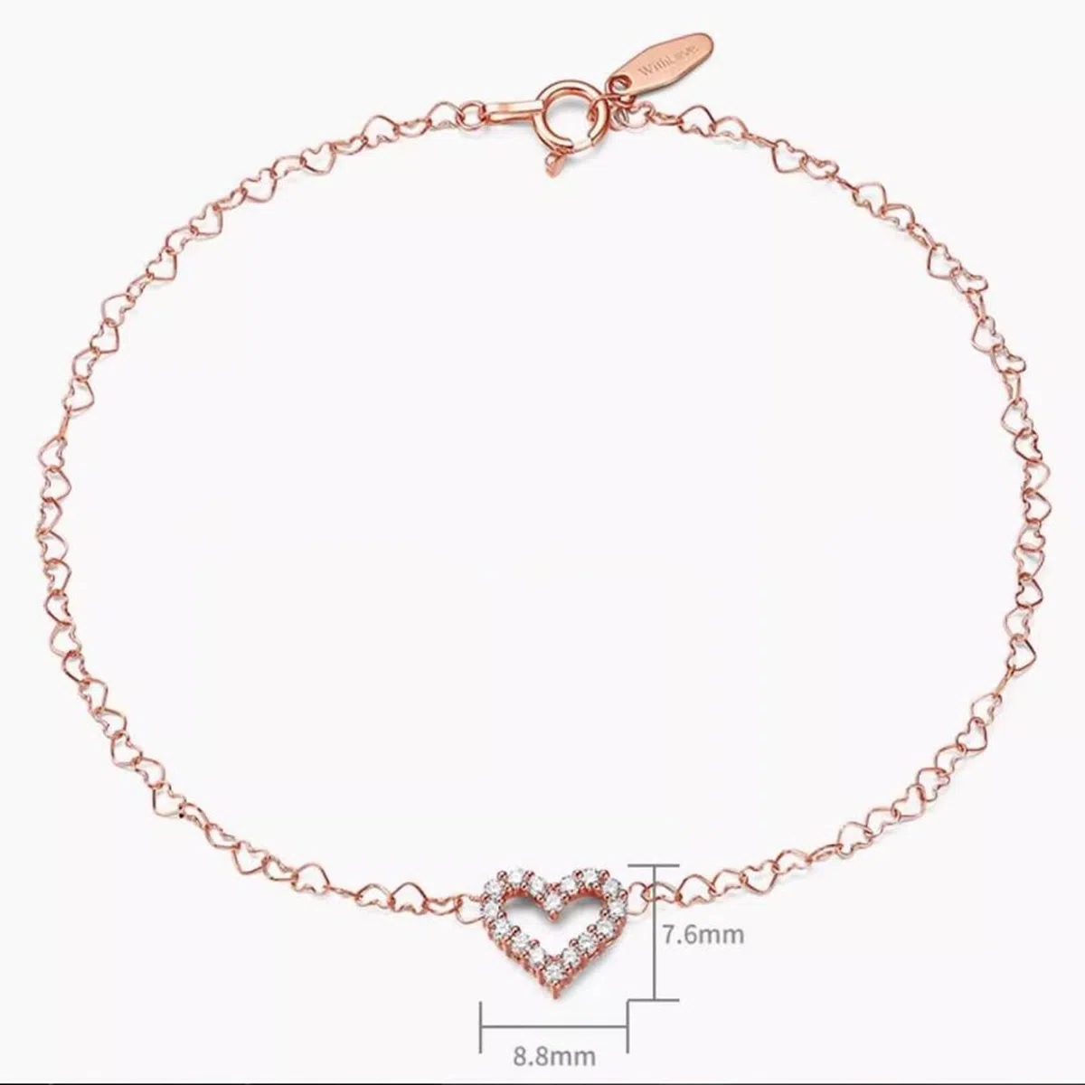 Pulseras de oro rosa para mujer, con forma de corazón, diamantes de 0,14 quilates, pulsera de corazón para mujer