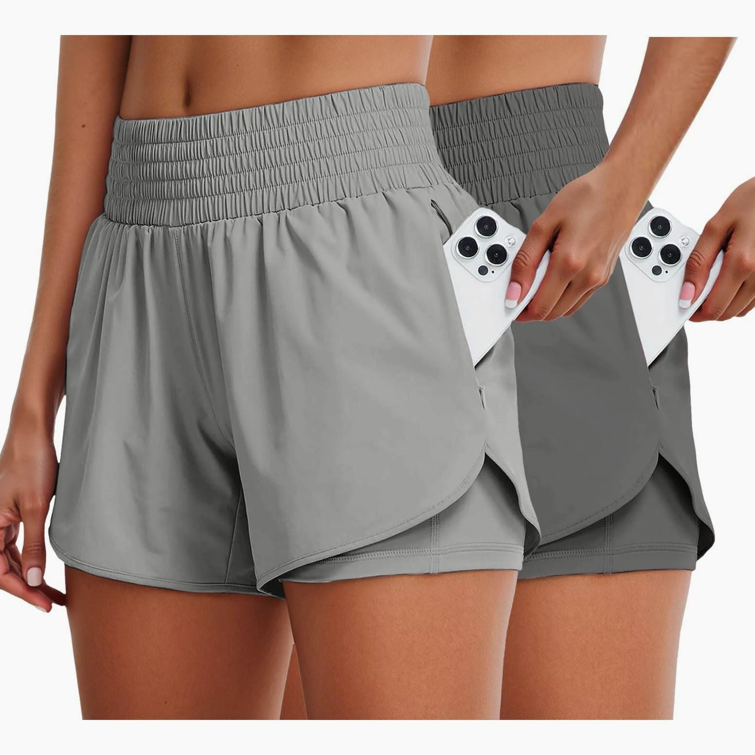 WWricotta Pantalones Cortos Yoga Cintura Alta Anchura con Forro Incorporado Transpirables Secado Rápido para Entrenamiento Gimnasio Usar General Mujer Tejido Elástico Cómodos Funcionales Bolsillo
