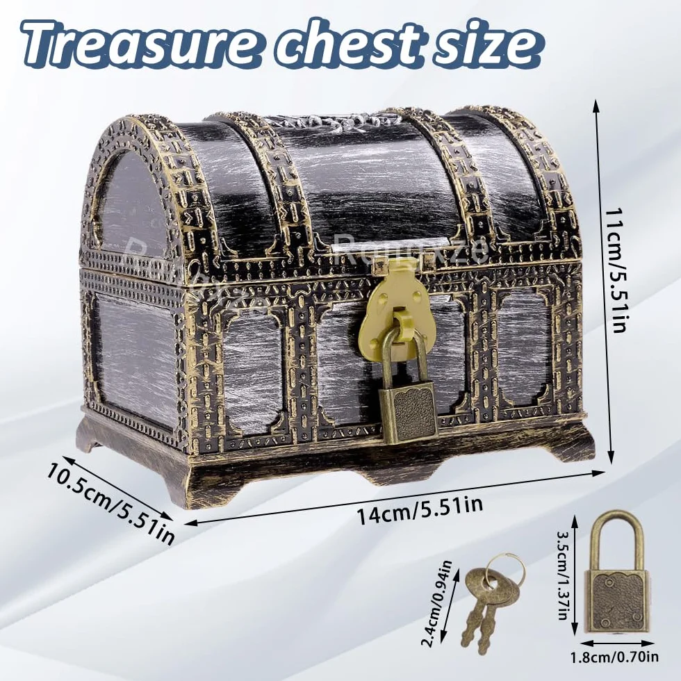 Cofre del Tesoro Pirata Vintage con Cerradura 14x10.5x11cm Plástico para Regalos Fiestas