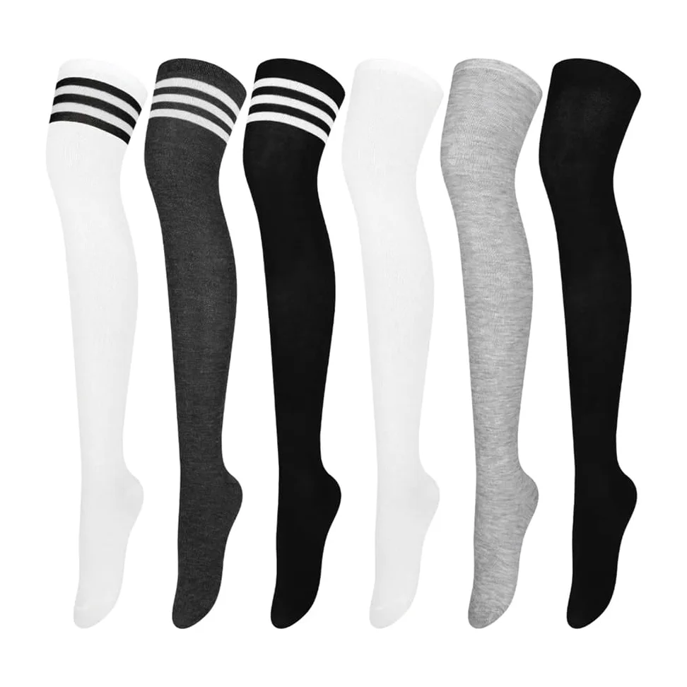 6 pares de calcetines por encima de la rodilla, cálidos, for mujer, for uso diario y cosplay.