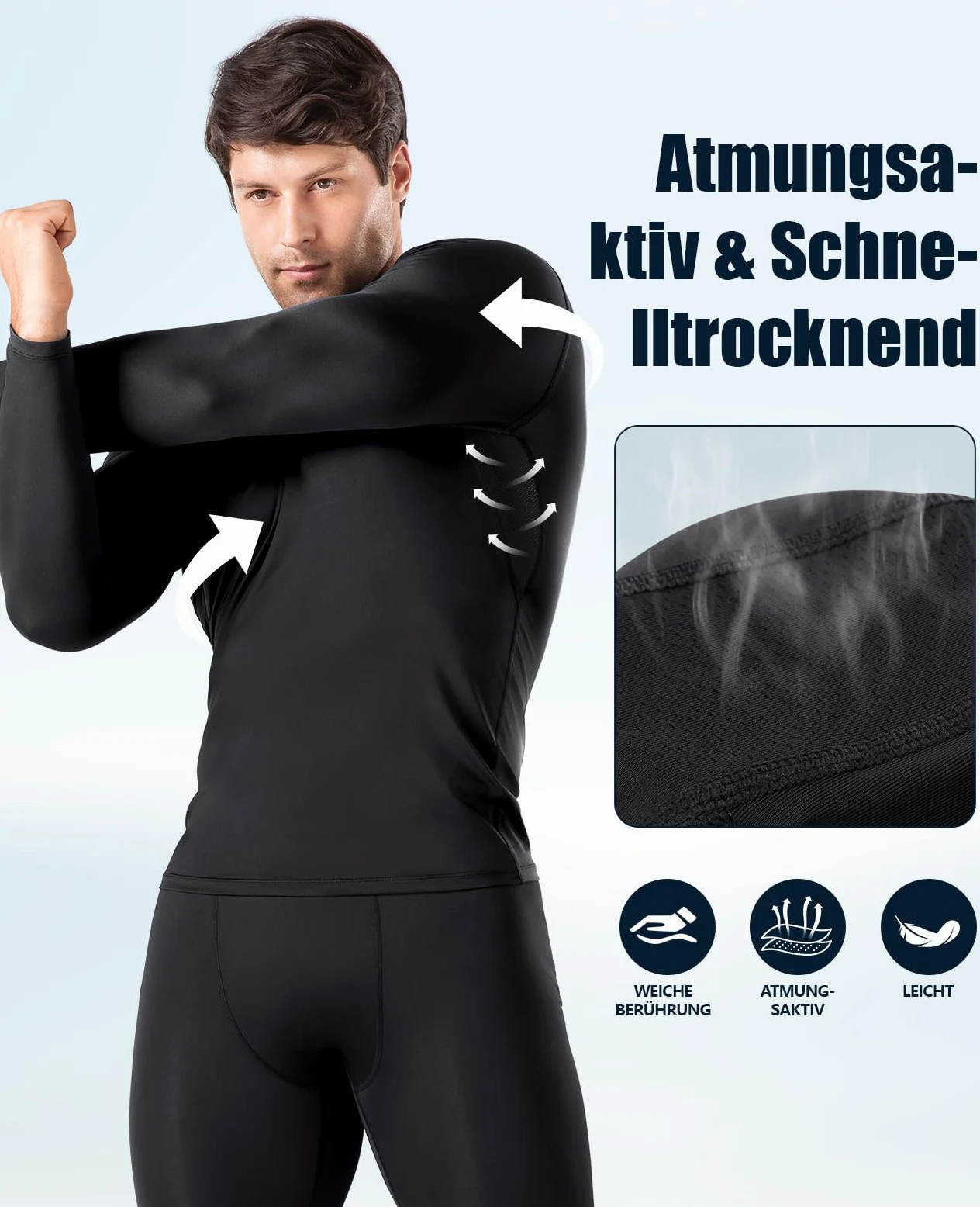 Niksa 1/2/3 unidades de camiseta de compresión para hombre, camiseta funcional de manga larga, cuello redondo, transpirable, para correr, entrenamiento, fitness