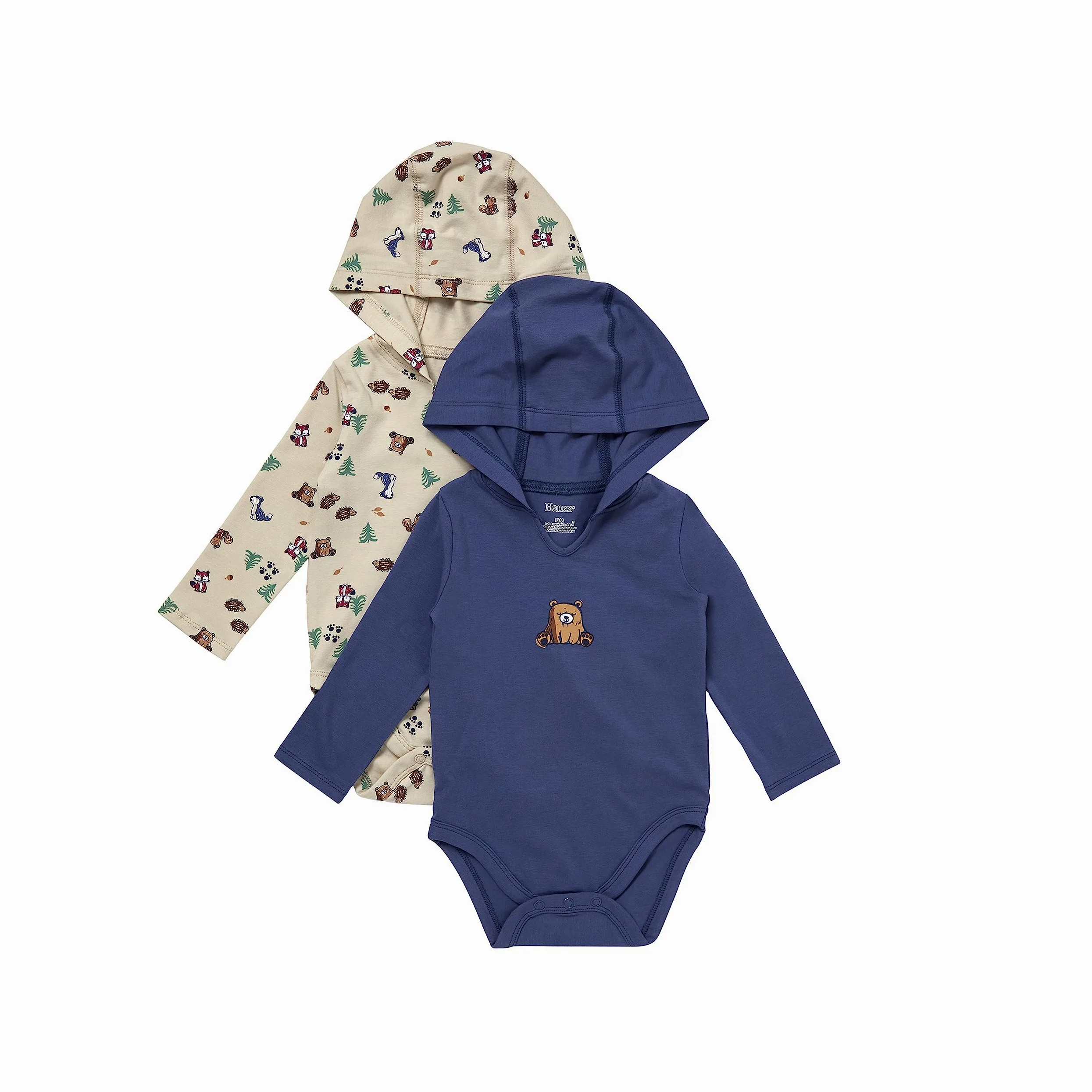 Hanes Pure Comfort - Body de manga larga con capucha, unisex, paquete de 3 Conjunto de camisetas para bebés y niños pequeños bebés niñas