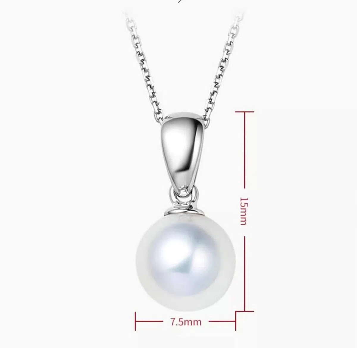 Collares para mujer, oro blanco de 9/14/18 quilates/platino de 7,5-8 mm con colgante de perlas
