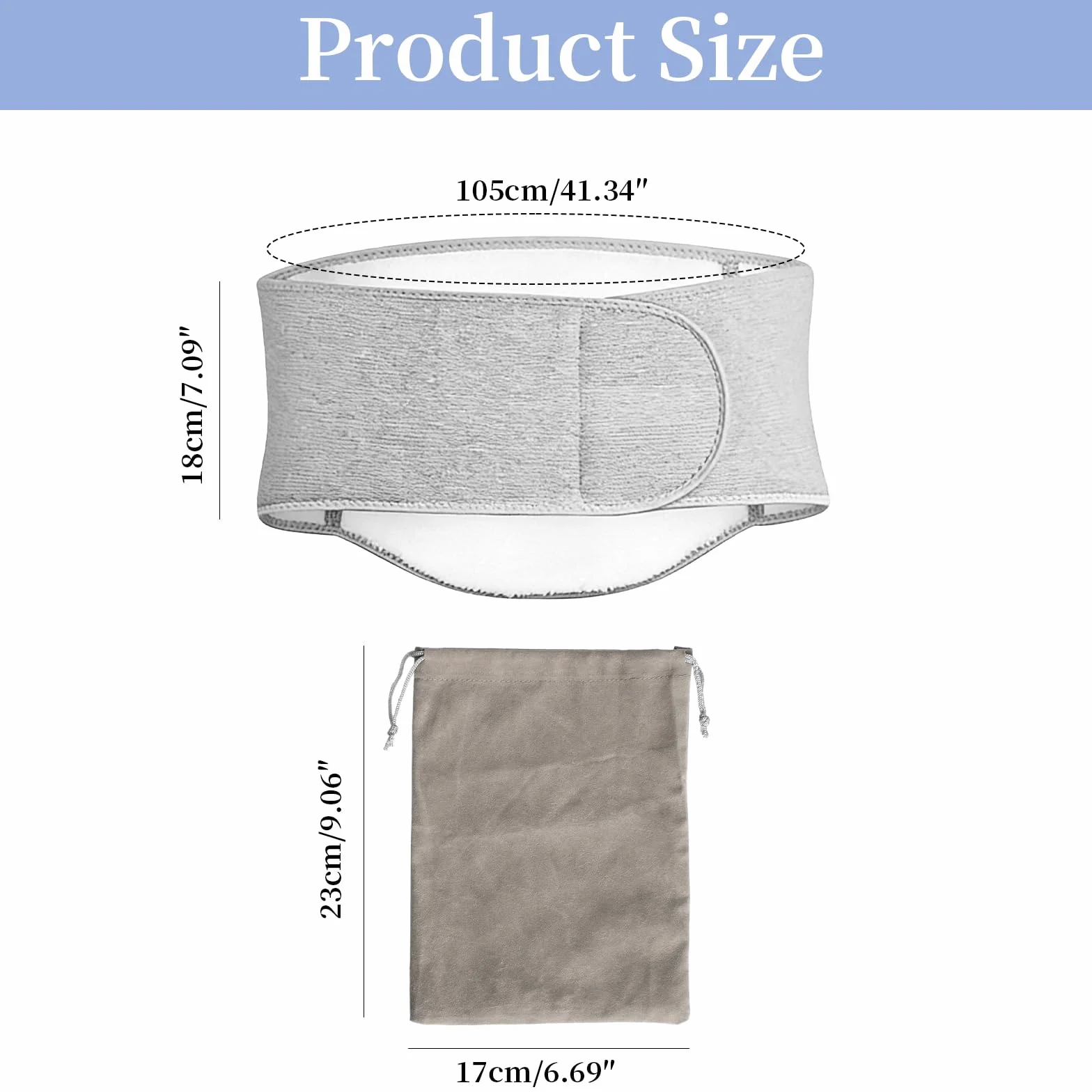 Faja Lumbar, Calentador de Vientre para Hombres y Mujeres con 1 Bolsa de Almacenamiento, Cintura Térmica de Felpa para Invierno, Calentador de Espalda con Cinta de Gancho y Bucle Engrosado, Gris