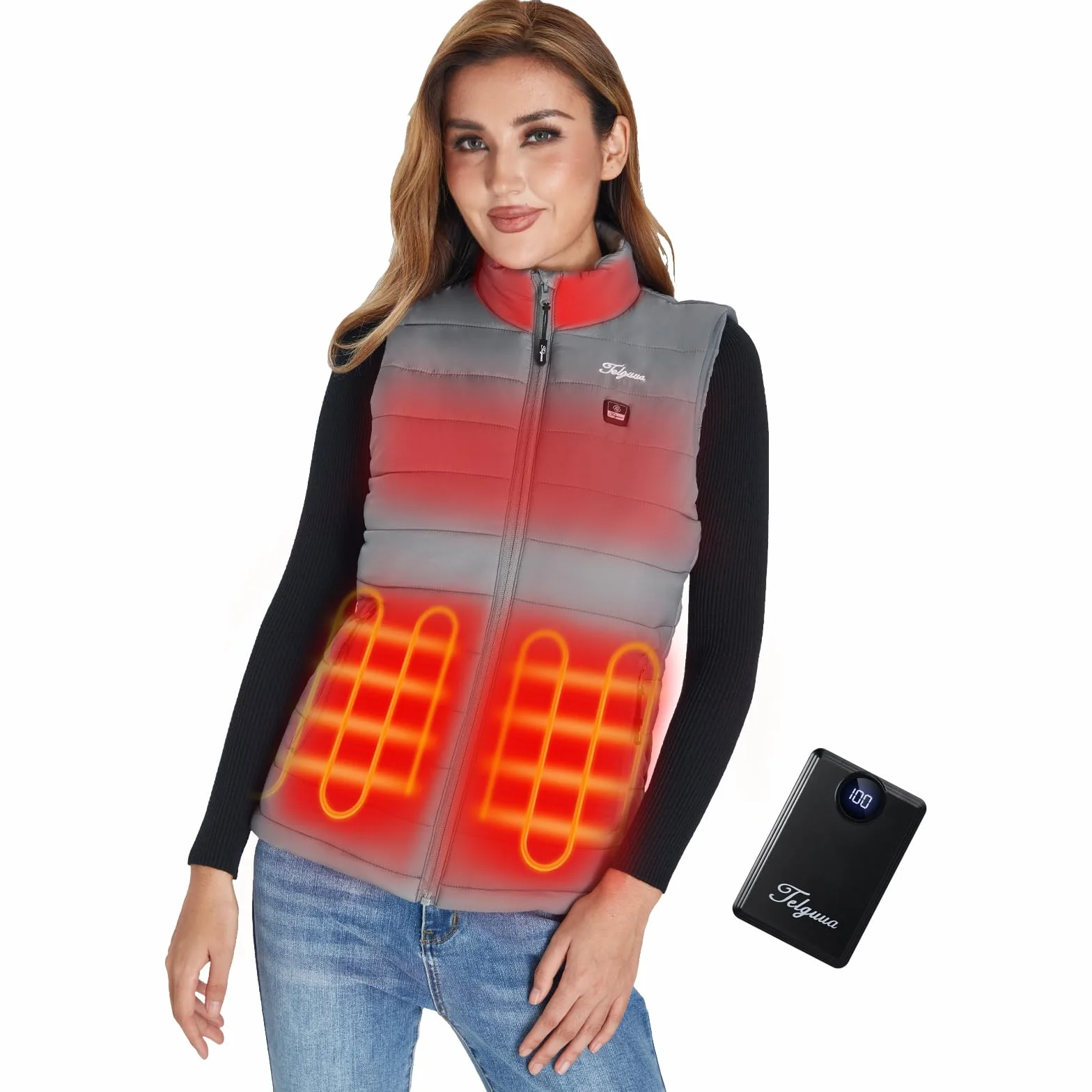 Telguua Chaleco Calentado Mujer 12000mAh 5V, 3 Niveles de Temperatura, Ropa Calefactable Eléctrica Invierno