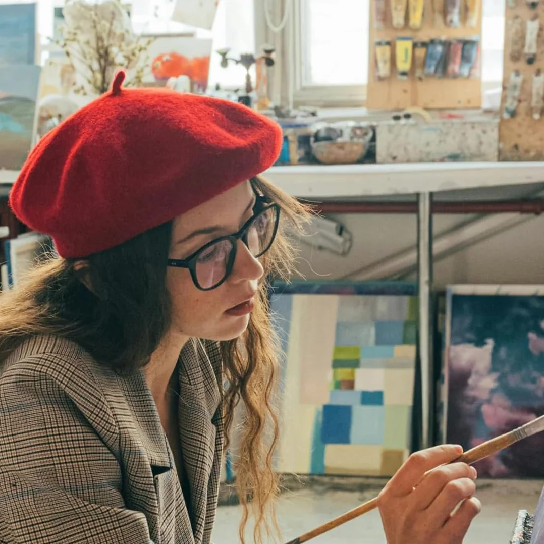 Boina Francesa Clásica Unido de Artista para Mujer - Boina Verano (Rojo)
