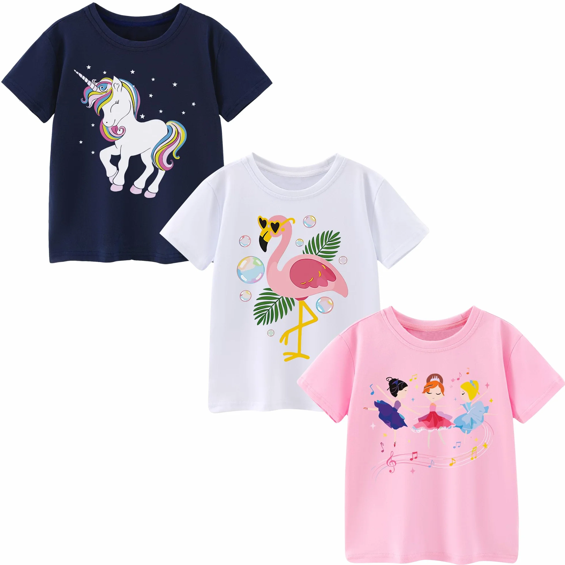 Camisetas de Manga Corta Niñas, Camiseta Algodon para Niña de Verano, Cuello Redondo T-Shirts Moda Informal Tops para Niños 3-8 Años