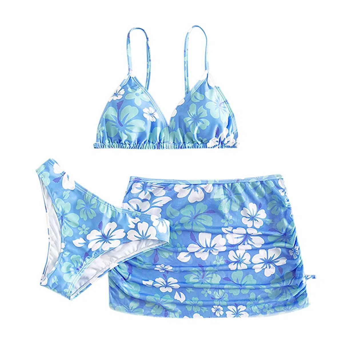 Tankini para niña, traje de baño para niños, niñas, 3 piezas, traje de baño con estampado floral, parte superior de bikini, ropa interior con volantes, falda de verano