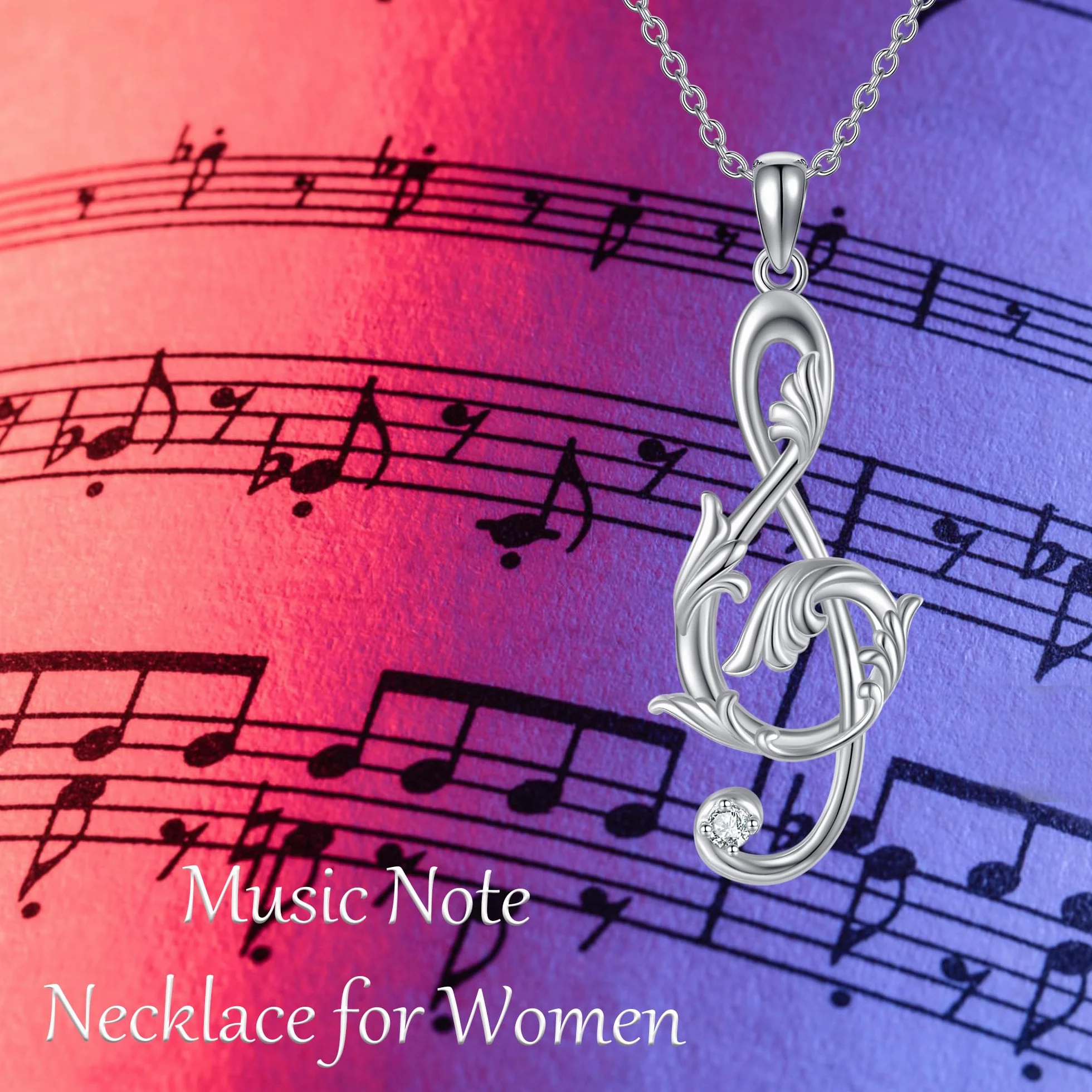 Collar de notas musicales de plata de ley 925 con circonitas cúbicas, colgante para mujer, joyas musicales para mujeres, Plata esterlina