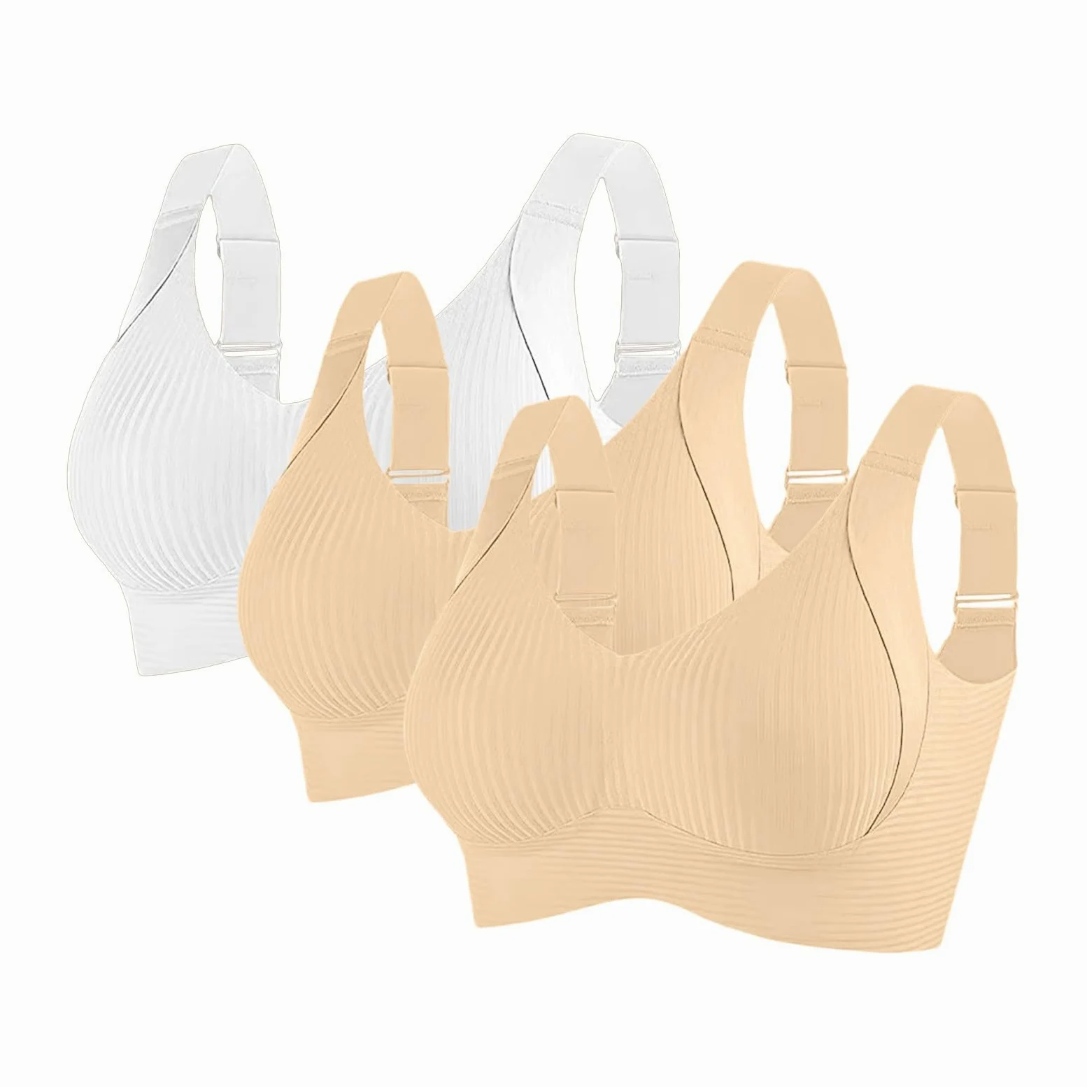 Sujetadores Confort para Mujer UK Deportes Push Up Sin Costuras Paquete de 3 Inalámbrico Acanalado Pechos Grandes Caídos Tops para Mujer Mayor Soporte Deportivo Levantamiento Comodidad Ajustable Alto