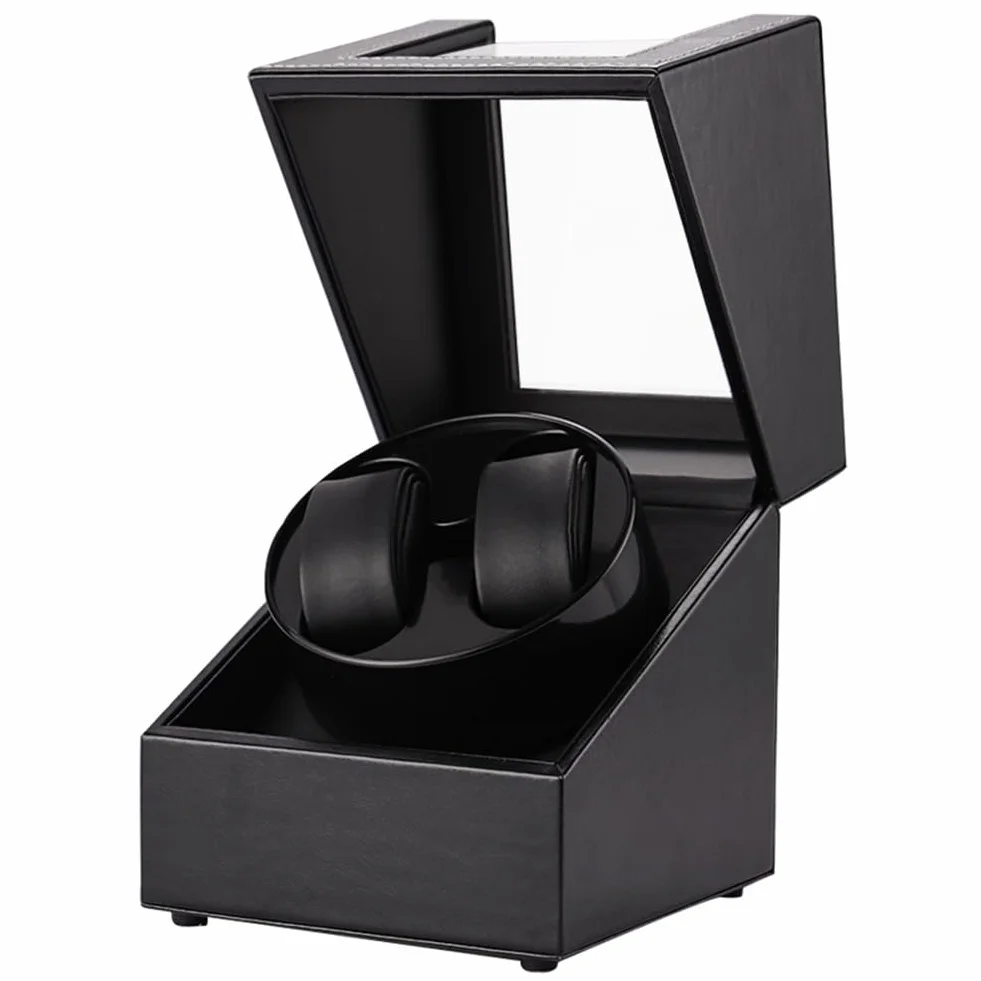 Enrollador de reloj doble para relojes automáticos, caja de cuero, 2 ranuras