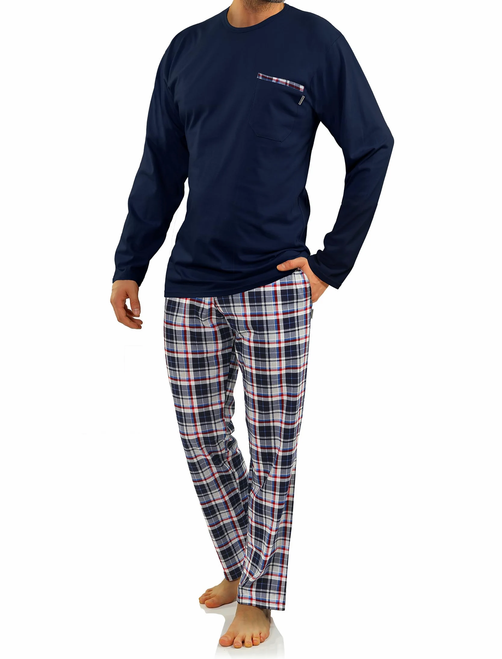 Sesto Senso Pijama Hombre Algodon Conjunto Ropa De Dormir Clásico 2 Piezas Camisa Manga Larga Pantalones Largos Invierno