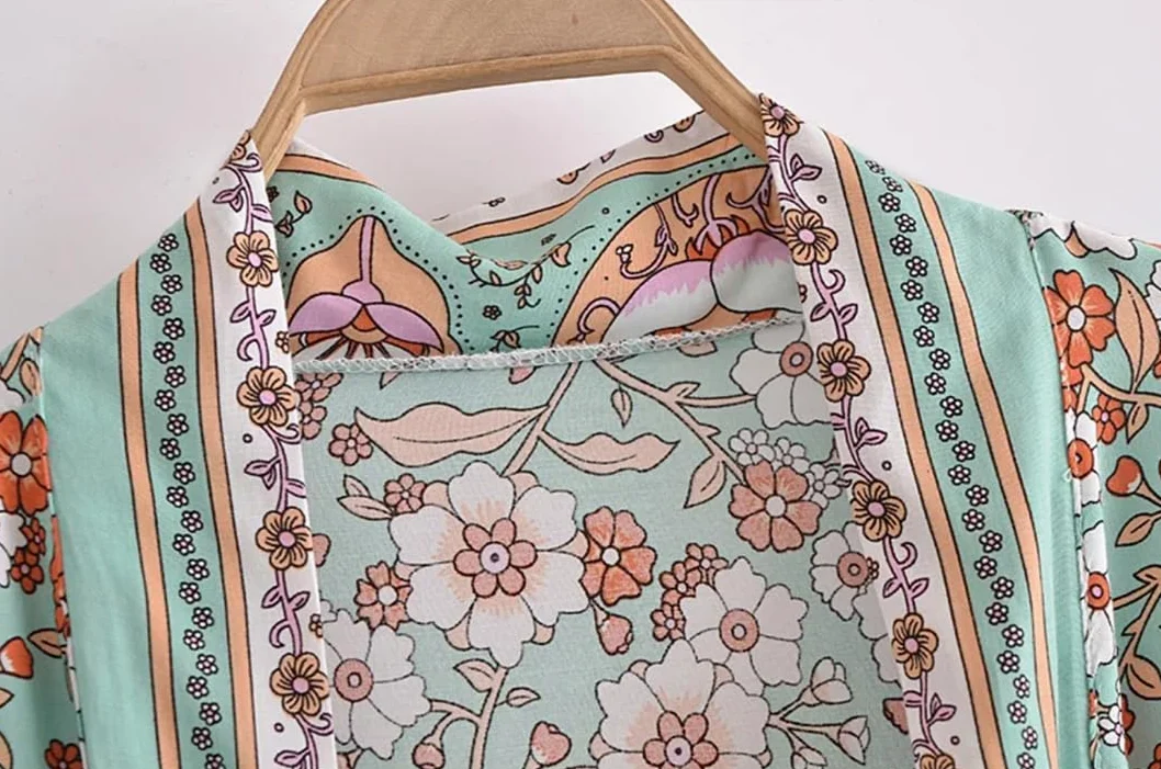 Disimlarl Mujeres Batwing Mangas Cinturón Estampado Floral Bohemio Kimono Traje De Bata Traje De Bata Bikini Cover-Ups