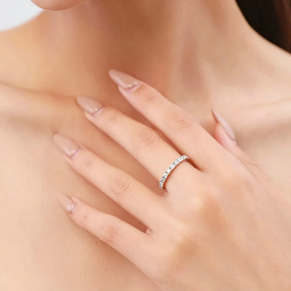 Anillo de oro 750 de 18 quilates, para mujer, apilable con moissanite redondo 750, oro blanco y plata, talla 52 (16,6)