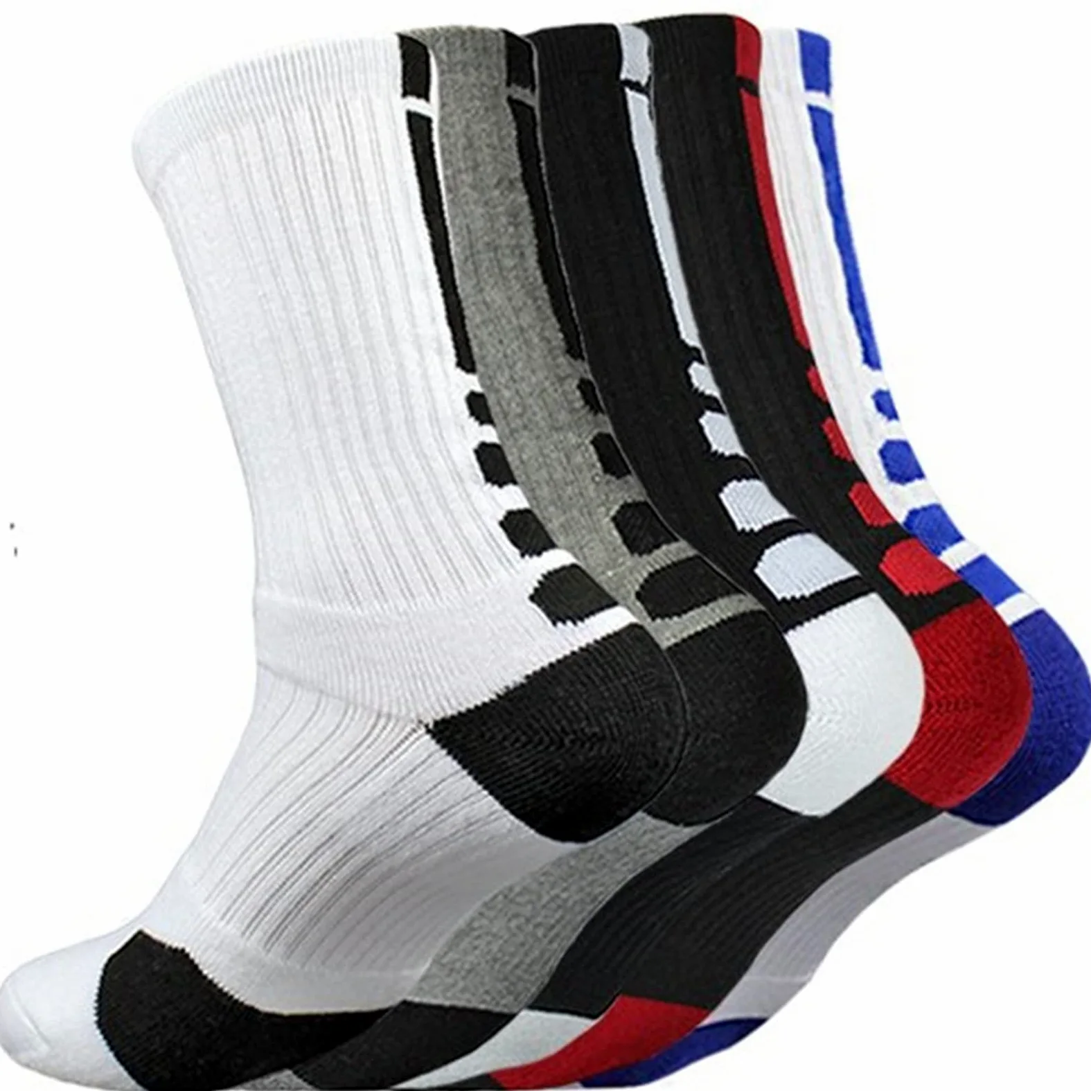 5 Pares de Hombres Deportes Calcetines con amortiguación Terry Baloncesto Ciclismo Running Senderismo Tenis Socket Ski Women Cotton Sports Socks 39-45