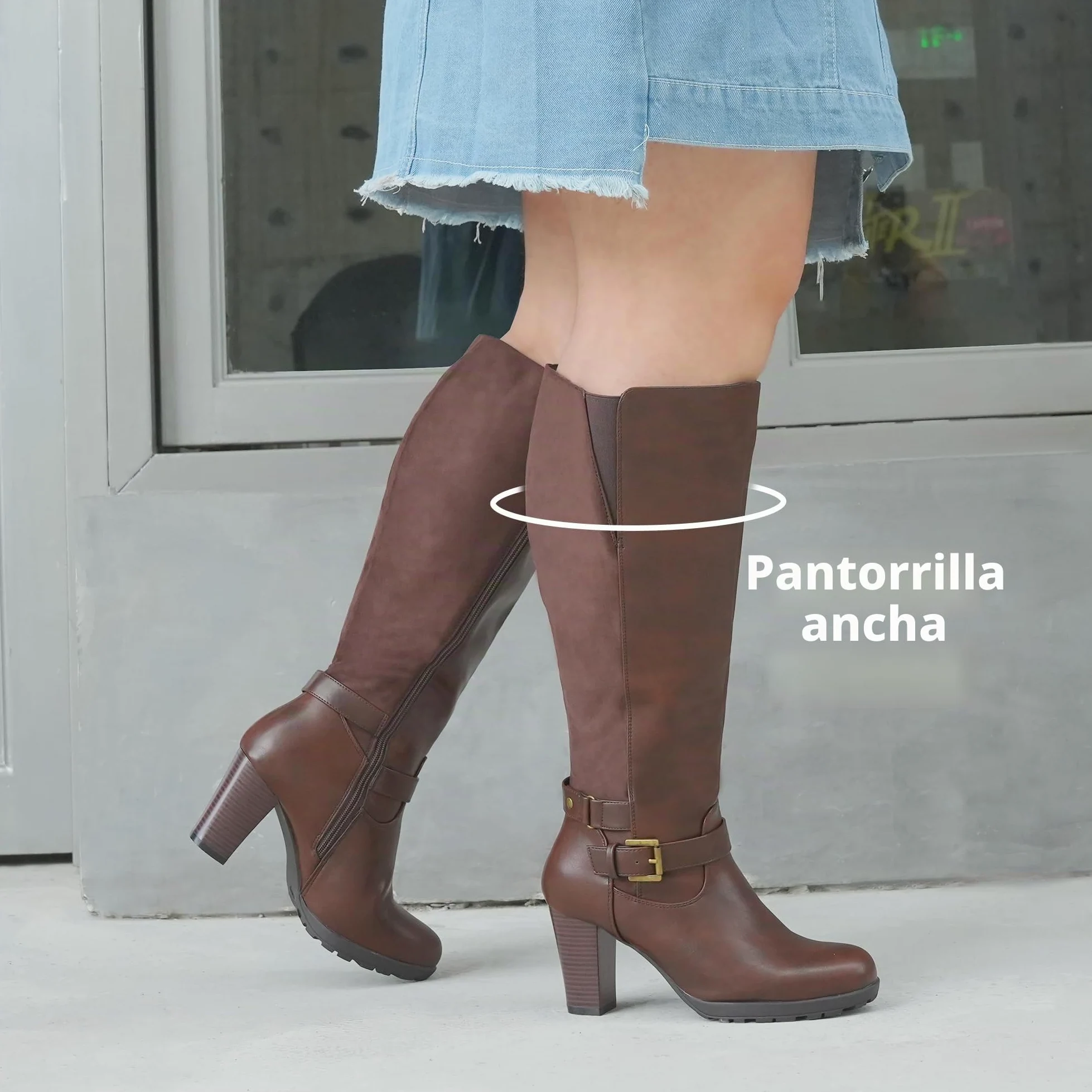 Botas de tacón alto con hebilla de tobillo para mujer, talla grande