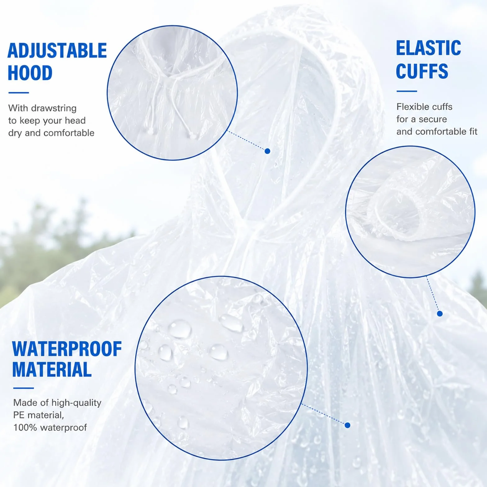 Lote de 4 Ponchos de Lluvia Desechables para Adultos, Capa Transparente Impermeable con Capucha y Mangas Sueltas, Protección Ligera para Senderismo Camping Parque de Atracciones