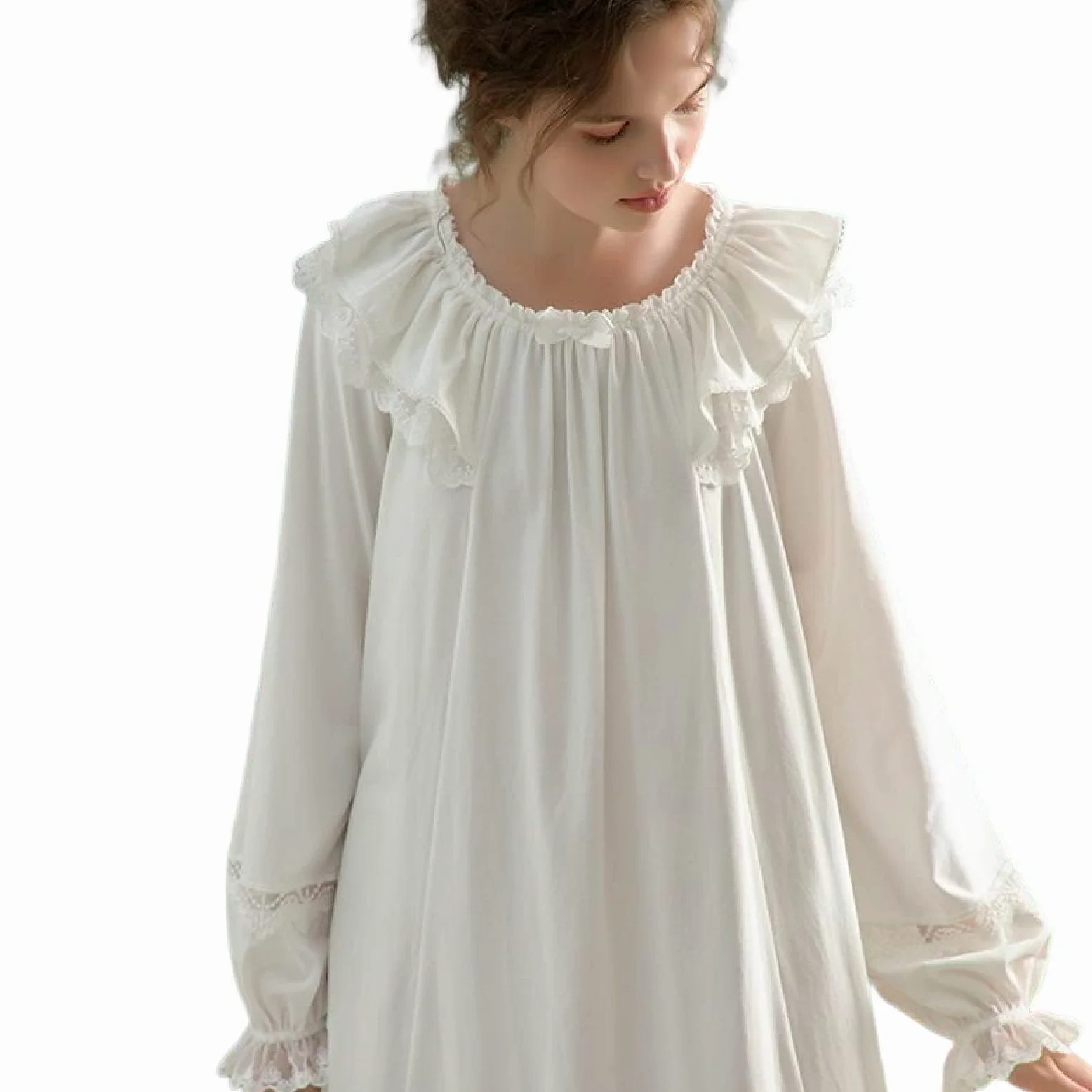 OFFSUM Camisón De Pijama De Mujer - Primavera Otoño Dulce Princesa Algodón Cuello Redondo Bowknot Cómodo Camisón Elegante Casual Ropa De Dormir Vestido Ropa