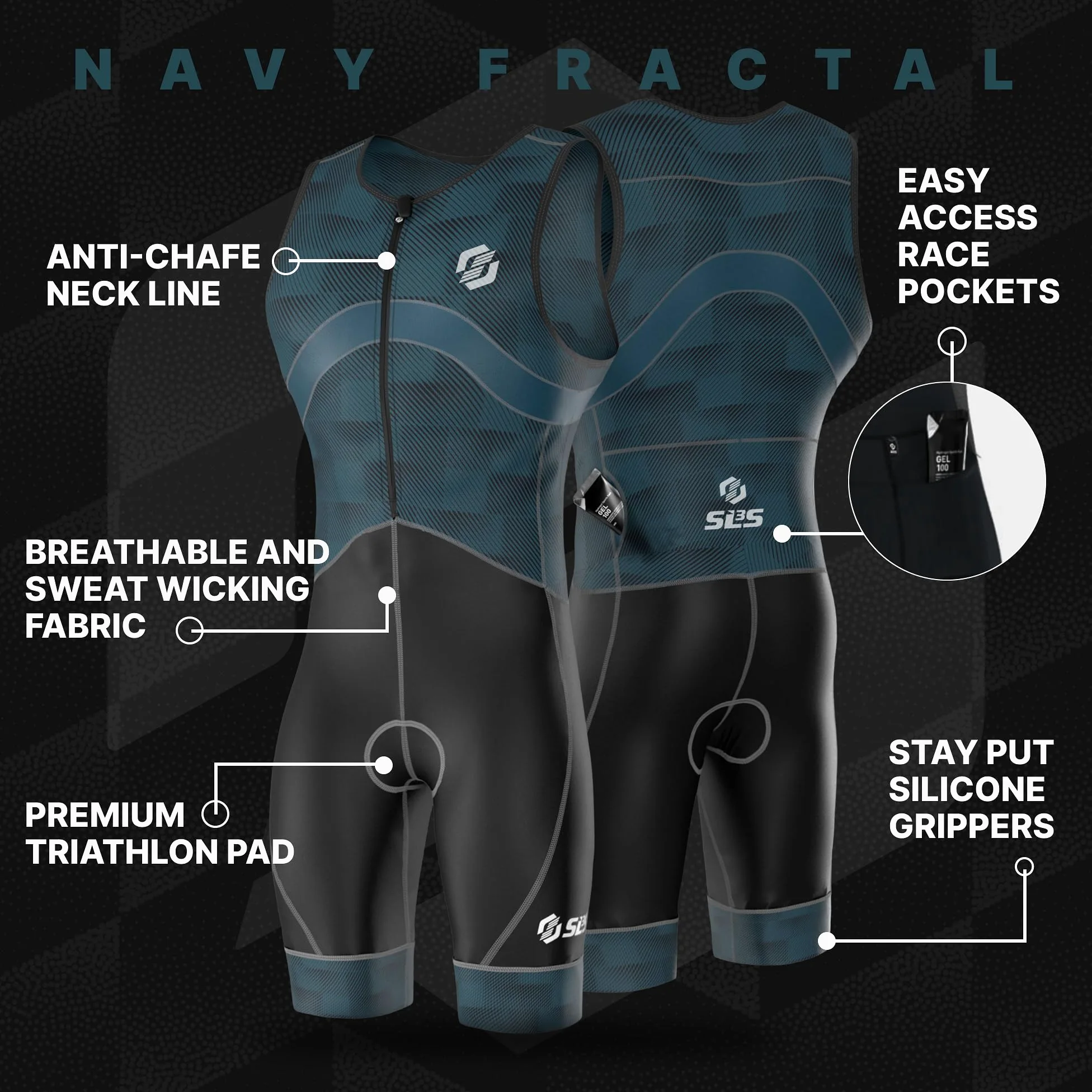 SLS3 Pro Traje de Triatlón para Hombre - Tri Suit Sin Mangas FX - Traje de Triatlón Acolchado - Secado Rápido