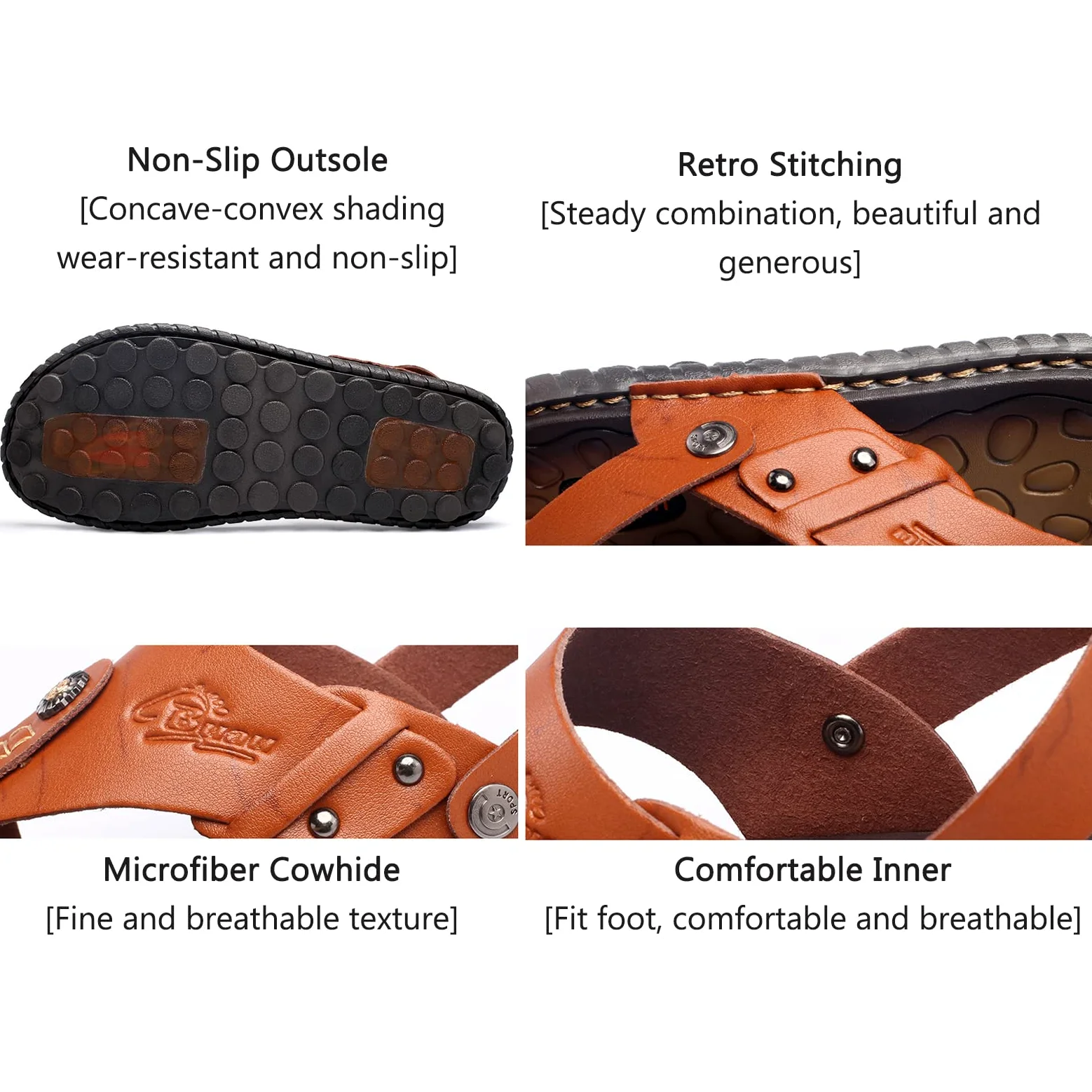 Chanclas Hombre Cuero Sandalias Verano Antideslizante Piscina Playa Flip Flops(Size:43 EU,Color:Marron Oscuro)