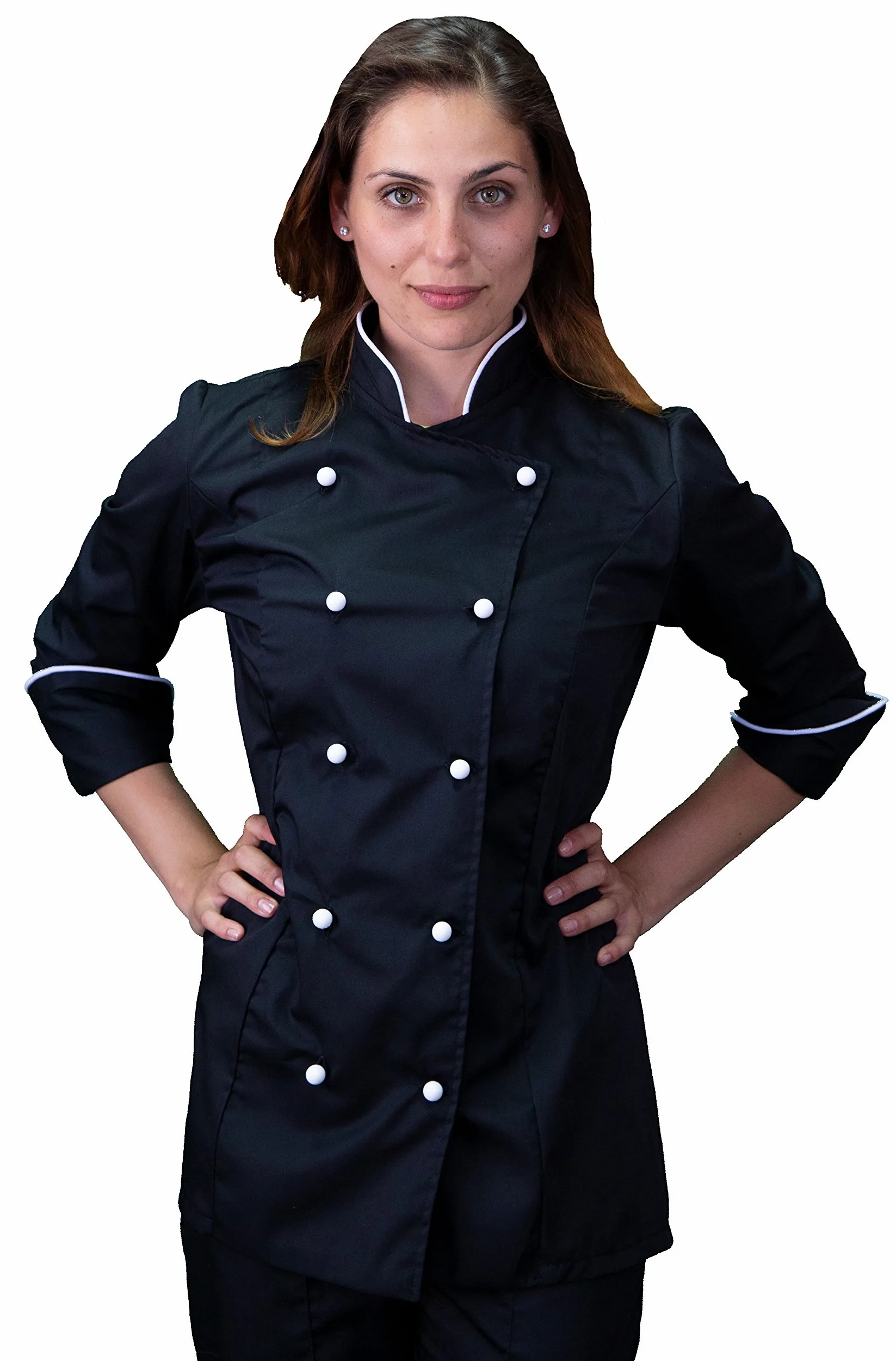 Bordado Gratis Cocinero Mujer - Negro y Blanco - Chaqueta, Pantalón y Delantal - Conjunto para Cocina y Restaurante