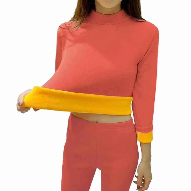 OFFSUM Ropa Interior Térmica Mujer - Lencería De Invierno para Mujer, Traje De 2 Piezas, Cuello Medio Alto, Tops De Terciopelo Elástico Grueso + Pantalones, Ropa Interior Térmica, Ropa De Desca