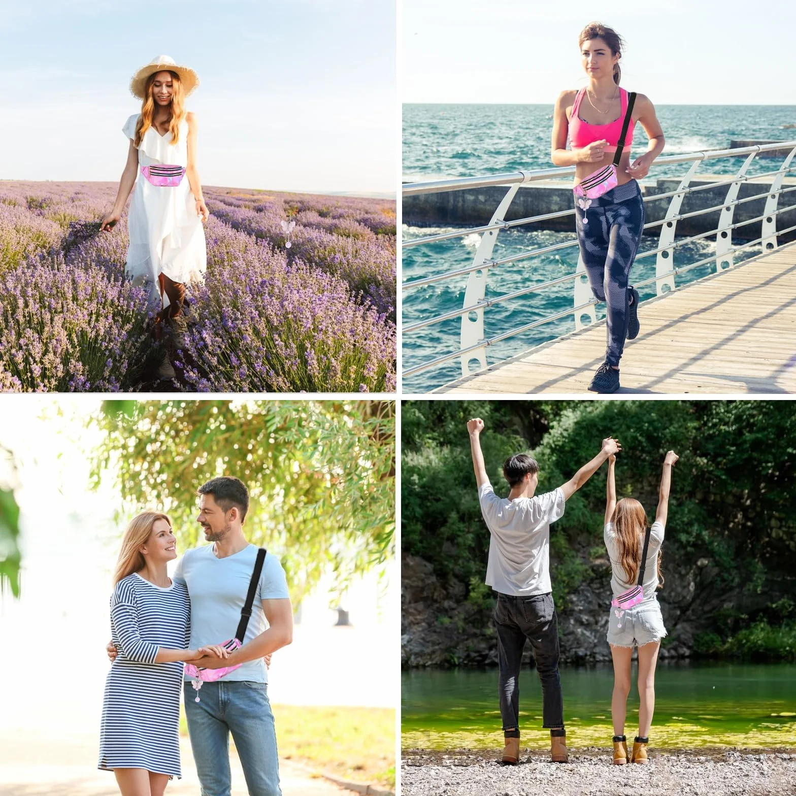 Riñonera Multicolor para Mujer, Niña y Niño con Decoración de Mariposa - Elegante Hipbag para Festivales, Morado, Talla Única, Diseño